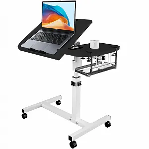 Регулируемый столик для ноутбука с наклонной разделенной поверхностью для письма, колесиками и съемной корзиной для хранения, подходит для домашнего офиса, учебы, чтения и отдыха - 65-95 см (Черный) - Фото 1