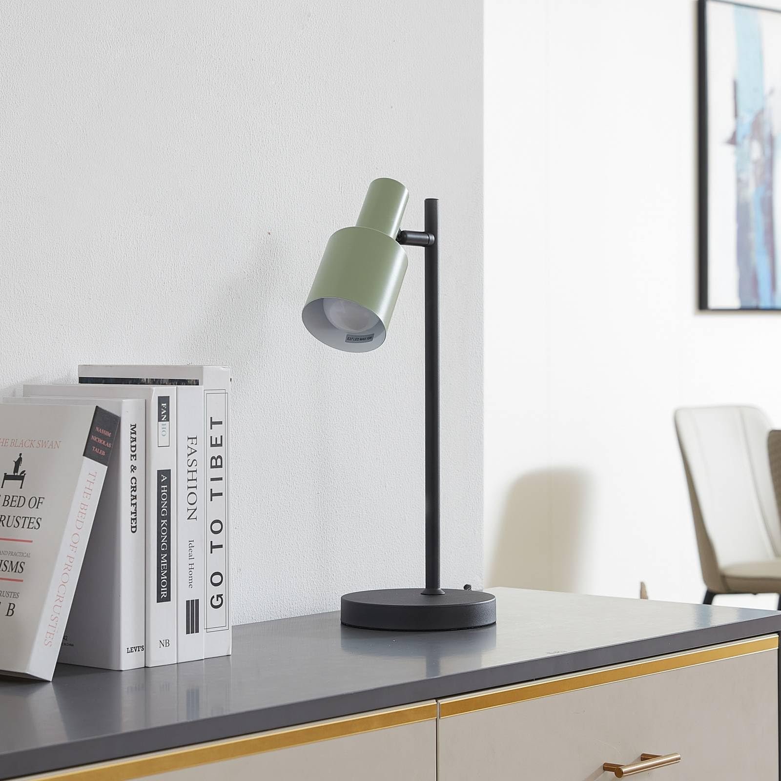 Настільна лампа Lindby Ovelia Modern чорний метал для кабінету та офісу 1 лампа E27, фото №3