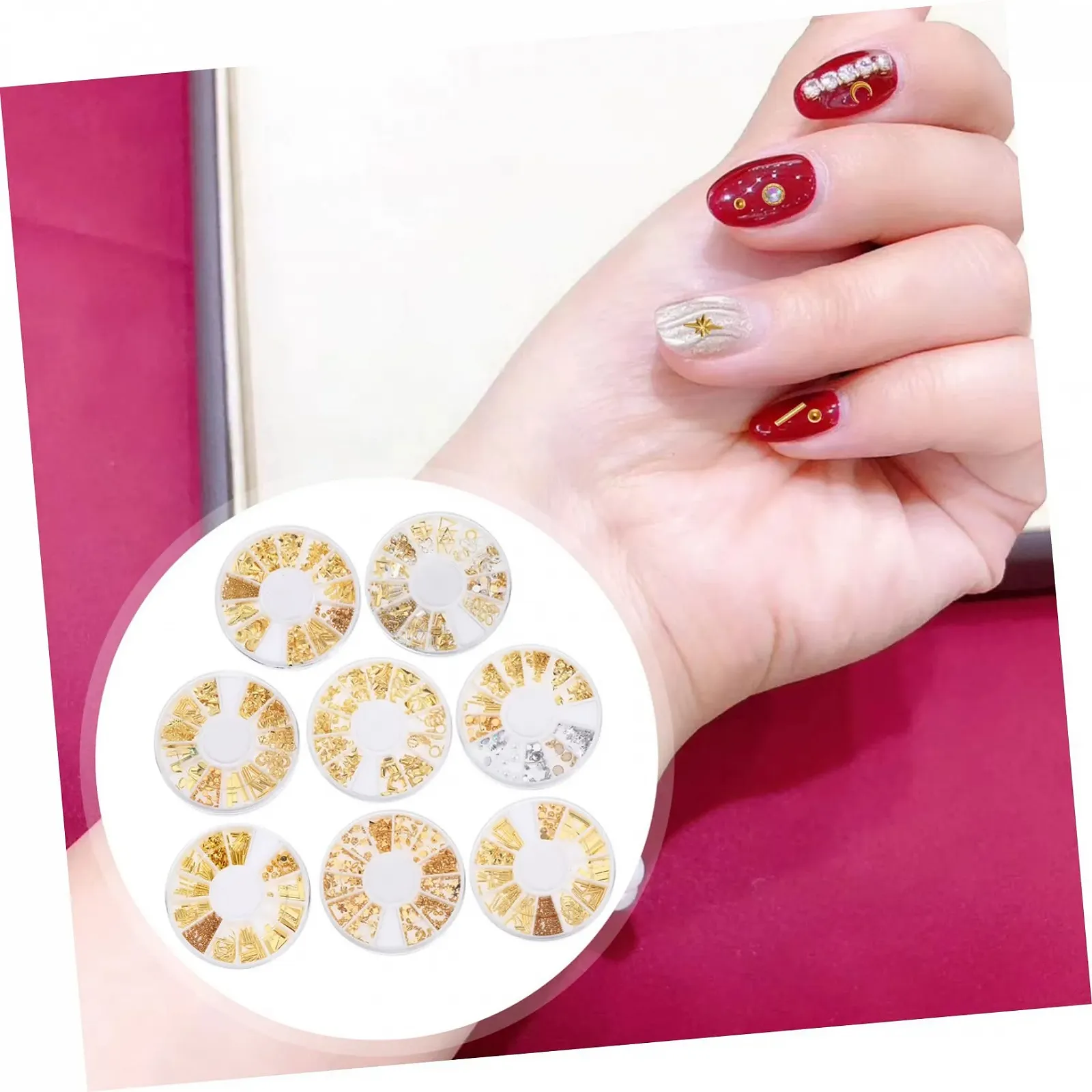 Металлические украшения для ногтей WOONEKY 8 шт. Набор для самостоятельного декорирования ногтей с золотыми заклепками, фото №8