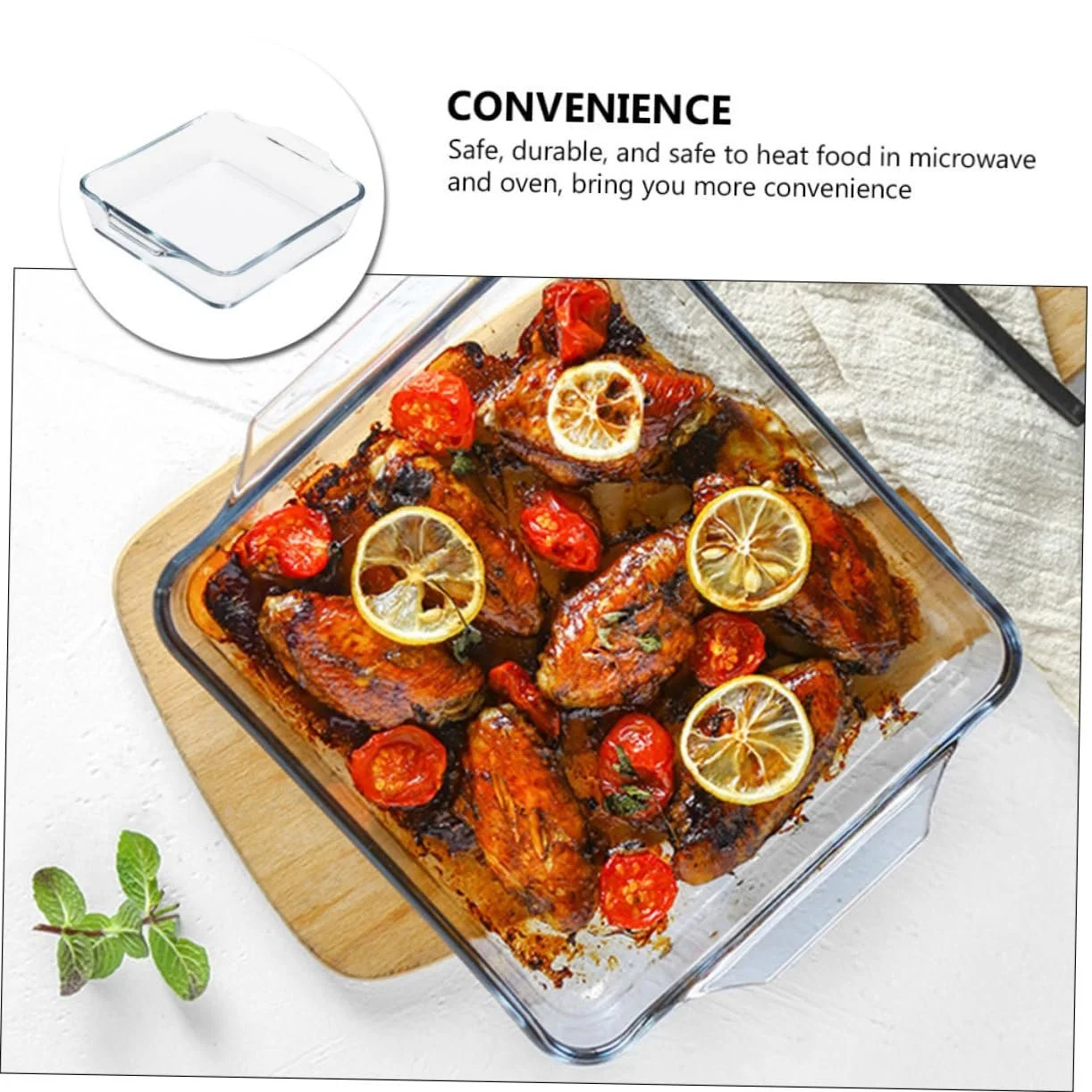 Форма для запікання японський стиль з подвійними ручками термостійка скляна для мікрохвильової печі та духовки, фото №4
