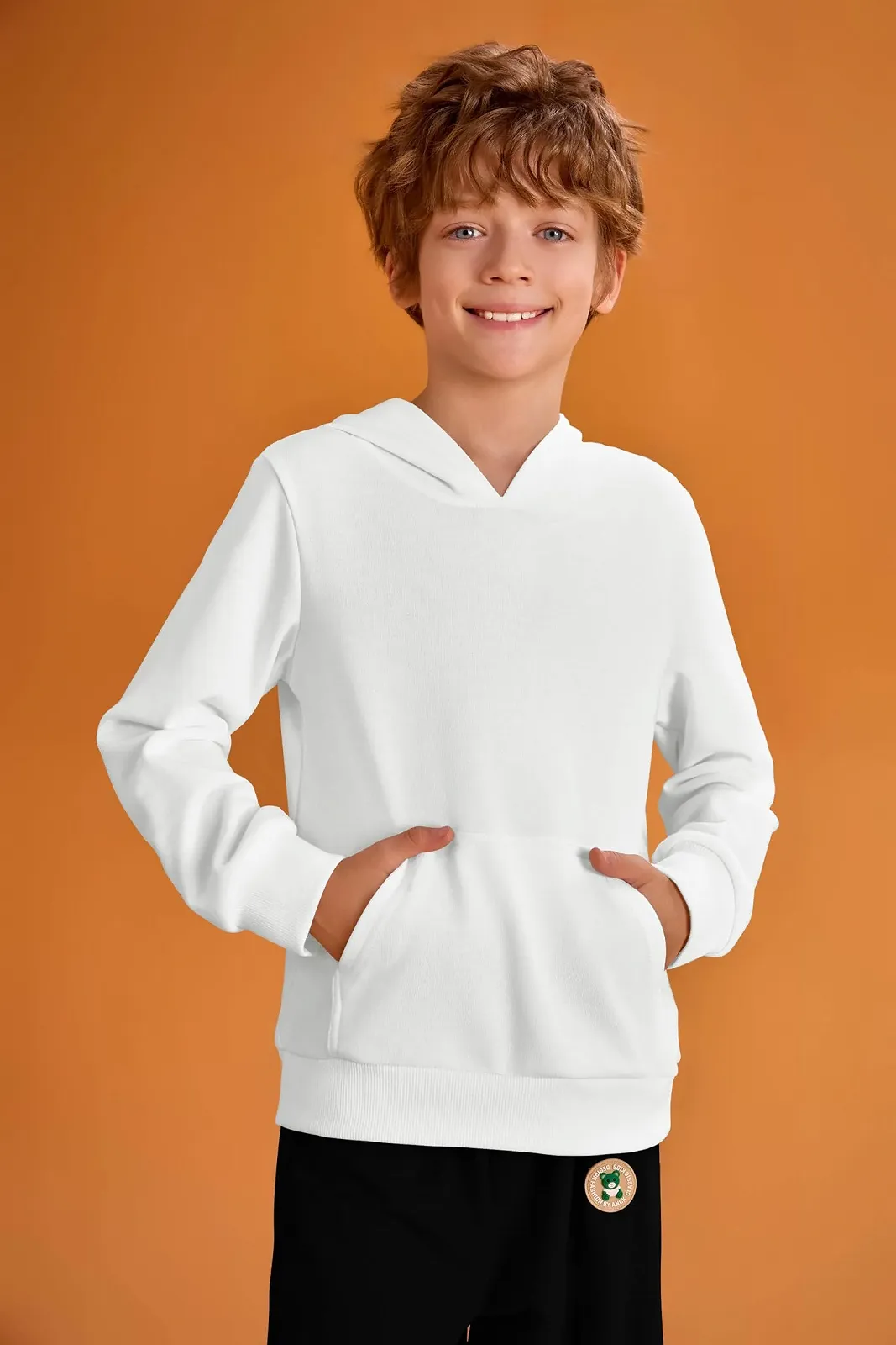 Худи Haloumoning для мальчиков, с длинными рукавами, модная толстовка, однотонная, повседневная, стандартного кроя, с карманом-кенгуру, для детей 5-14 лет, фото №3