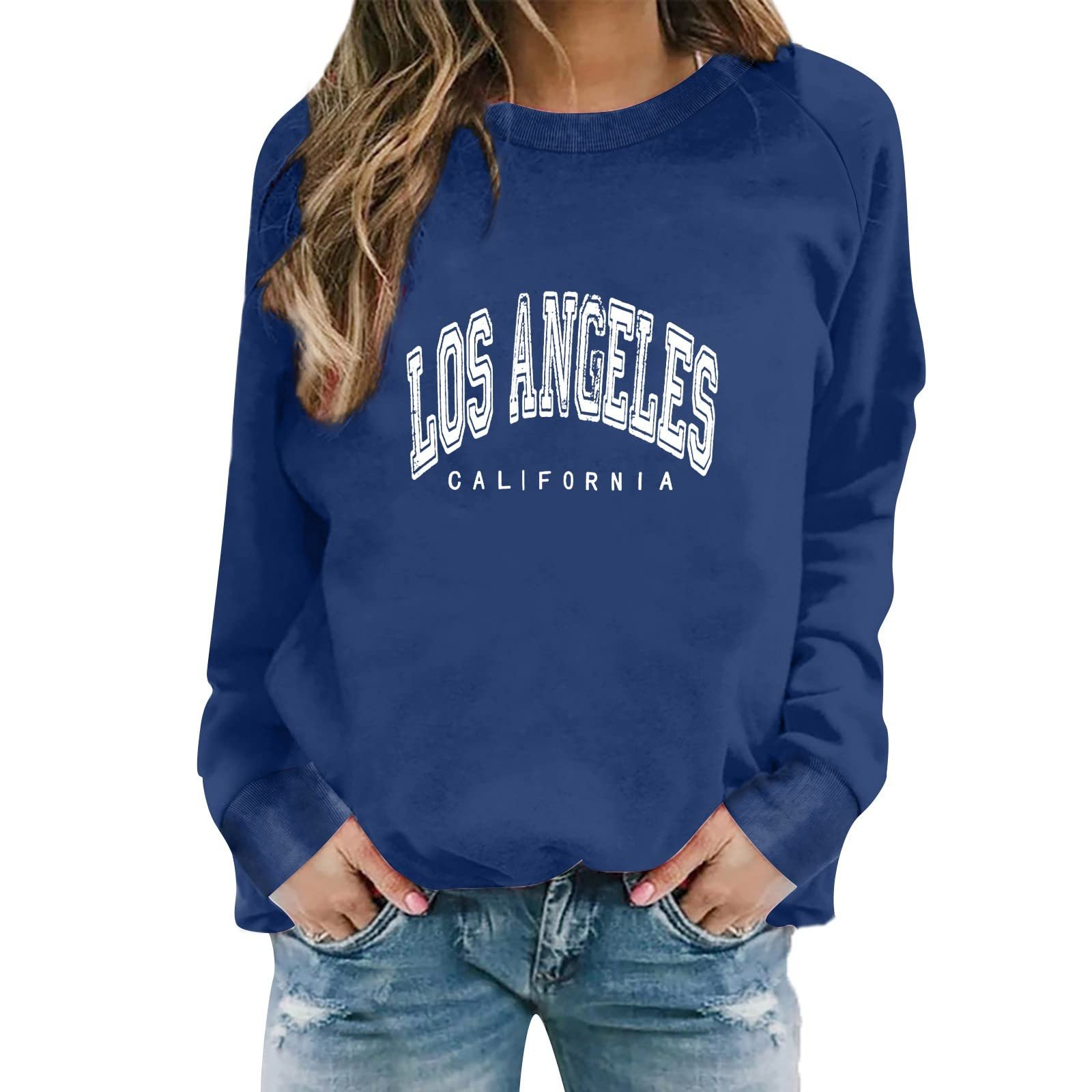 Женский свитшот с принтом Лос-Анджелеса, Калифорния, круглый вырез, топ в стиле колледжа, винтажный, тонкая одежда, буквенный, повседневный, круглый вырез, рукав реглан, однотонный, фото №2 Женский свитшот с принтом Лос-Анджелеса, Калифорния, круглый вырез, топ в стиле колледжа, винтажный, тонкая одежда, буквенный, повседневный, круглый вырез, рукав реглан, однотонный, фото №2