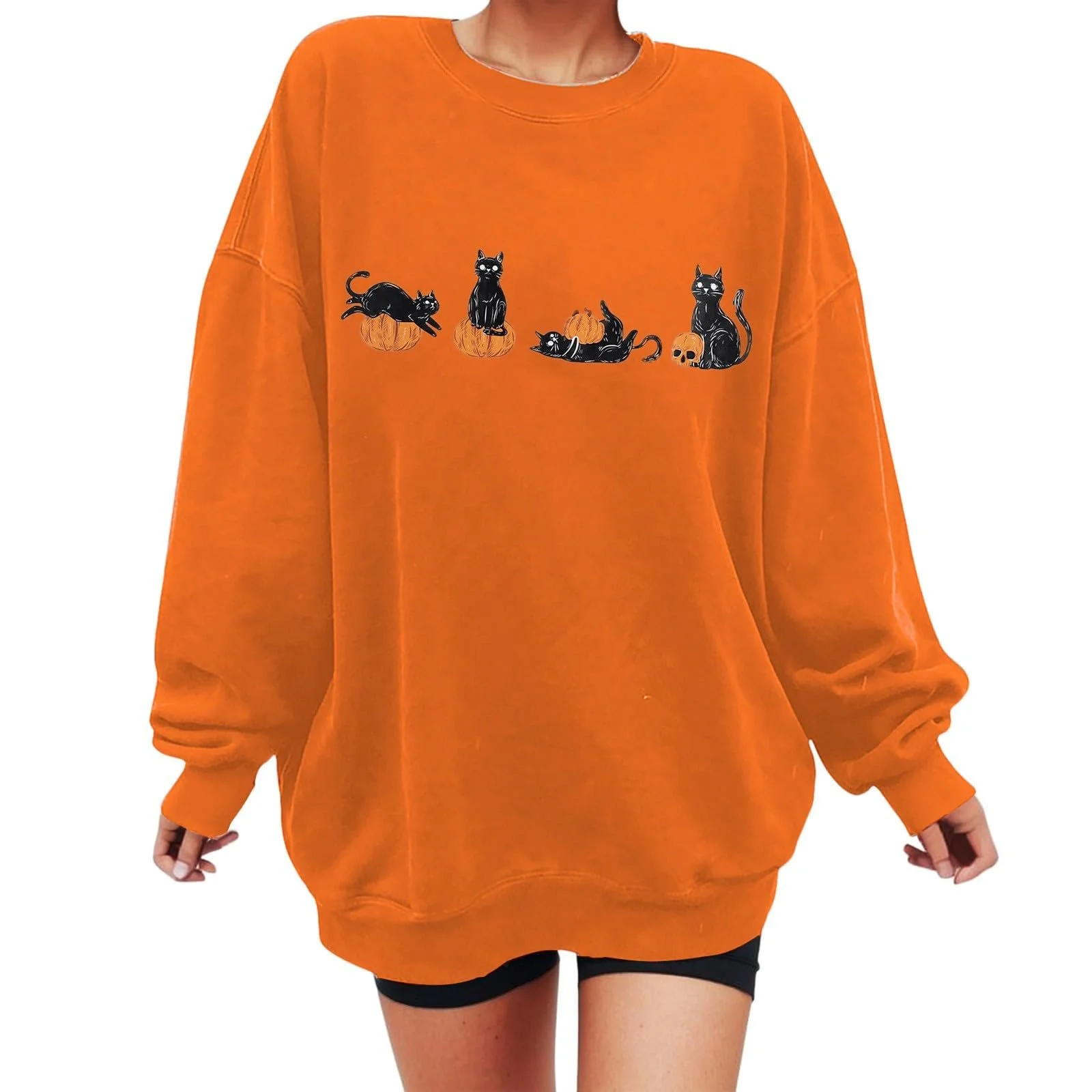 Хэллоуин Костюм Пуловер Женский Лонгслив Тыква Кот Принт Хэллоуин Свитшот Лонгслив Оверсайз Джемпер Женский без Капюшона Лонгслив Круглый вырез Классический Джемпер Свитер Свитшоты Зима, фото №1 Хэллоуин Костюм Пуловер Женский Лонгслив Тыква Кот Принт Хэллоуин Свитшот Лонгслив Оверсайз Джемпер Женский без Капюшона Лонгслив Круглый вырез Классический Джемпер Свитер Свитшоты Зима, фото №1