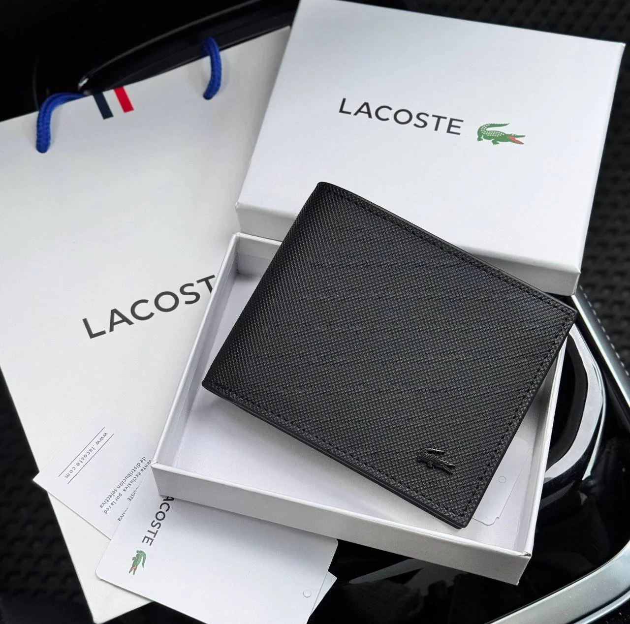Чоловічий гаманець Lacoste чорне портмоне Лаокста, фото №1