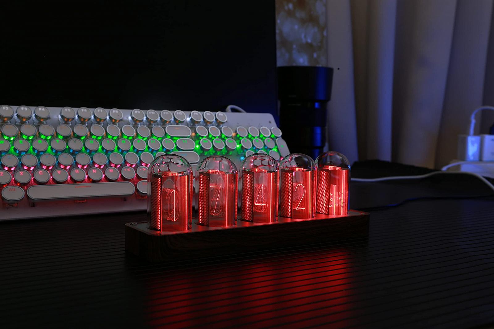 Годинник Nixie Tube, Електронні LED вогні, імітація ретро сучасного дерев'яного будильника, живлення від USB, домашній декор, подарунок, фото №3