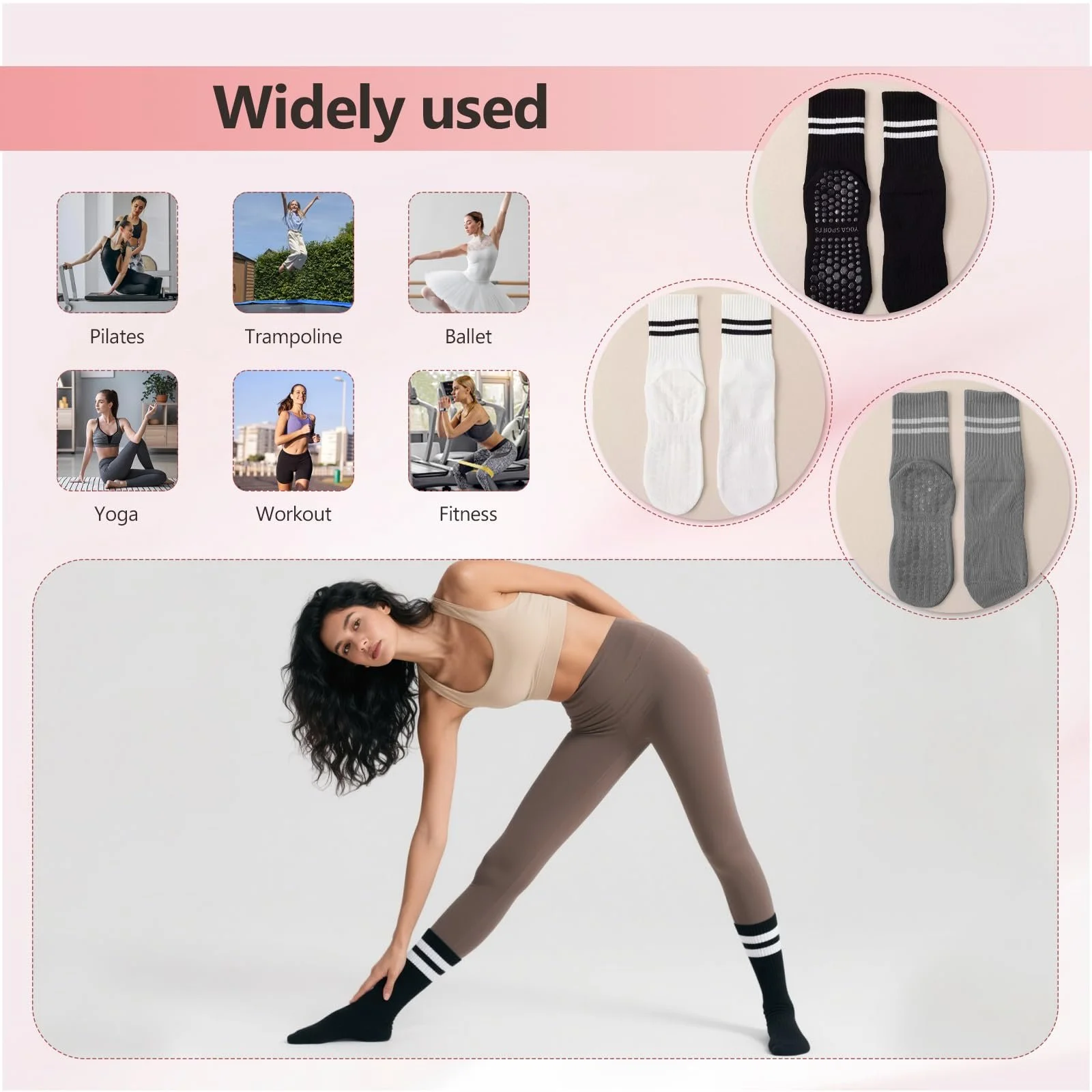 Носки для пилатеса и фитнеса NoBrand, 3 пары, фото №6 Носки для пилатеса и фитнеса NoBrand, 3 пары, фото №6