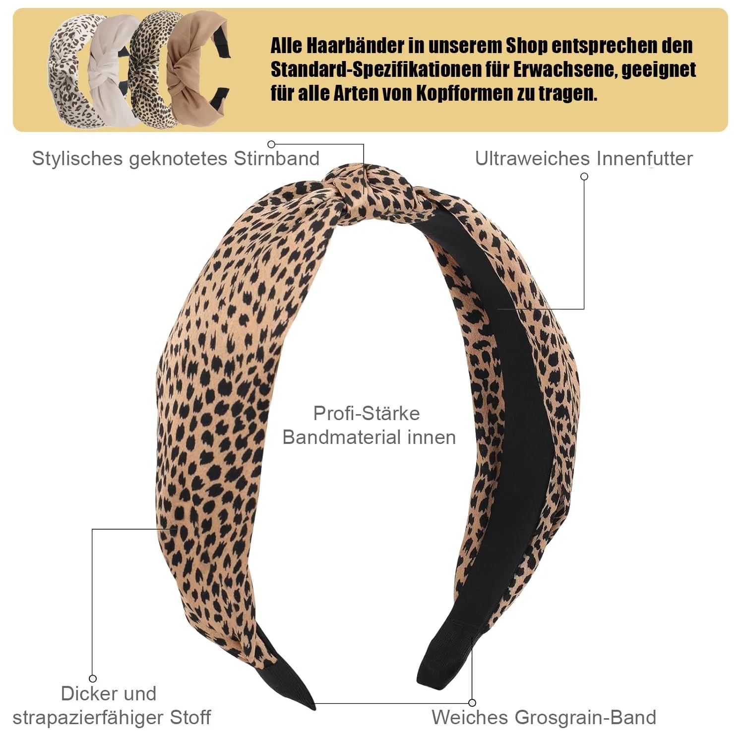Набір обручів на голову 4 шт, Леопардовий принт, фото №4