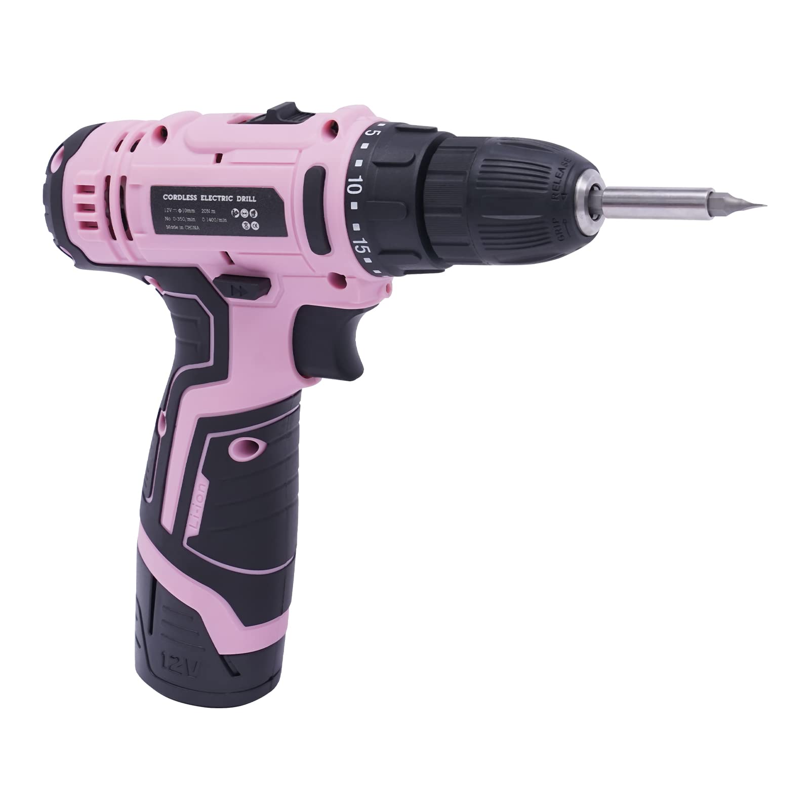 Акумуляторний Шурупокрут Electric Screwdriver 12 V з 25 моментами обертання, 3/8 дюймовий патрон, 2 передачі, з LED підсвіткою, 1 акумулятор, рожевий, фото №1