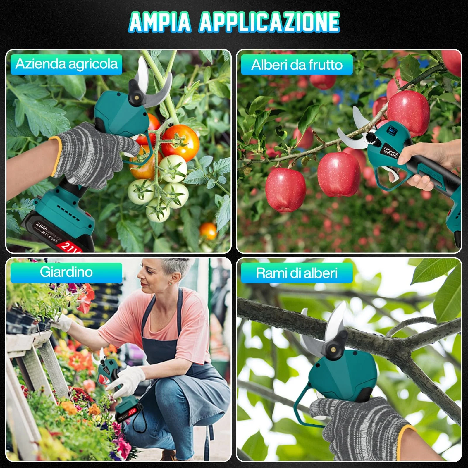 Електричні секатори Vothen Professional 4 см, 2 акумулятори 2 А·год LCD, прогресивний різ, бездротові секатори з піхвами для обрізки олив, виноградників, синій, фото №8