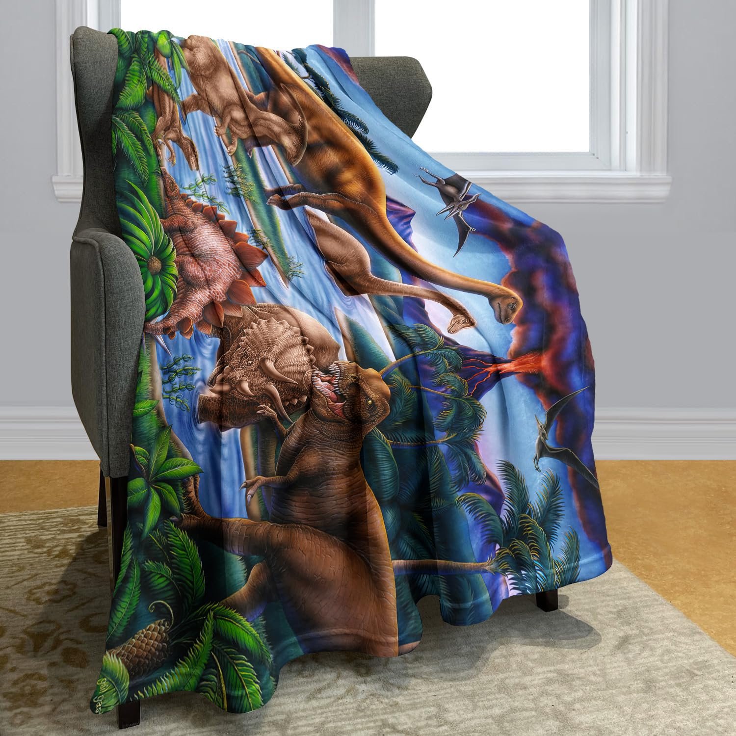 Одеяло YISUMEI 125 x 200 см Мягкое фланелевое одеяло из мягкого флиса для кровати Динозавр, фото №2