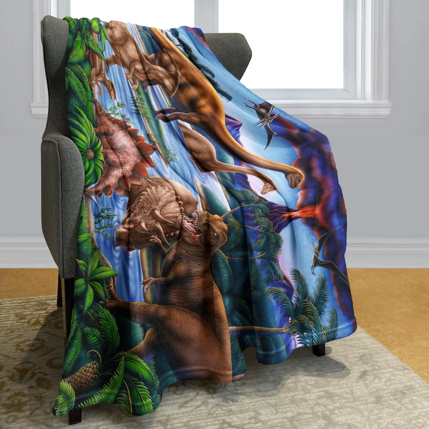 Покривало YISUMEI 125 x 200 см М'яка фланелева Покривало з м'якого флісу для ліжка Динозавр, фото №2