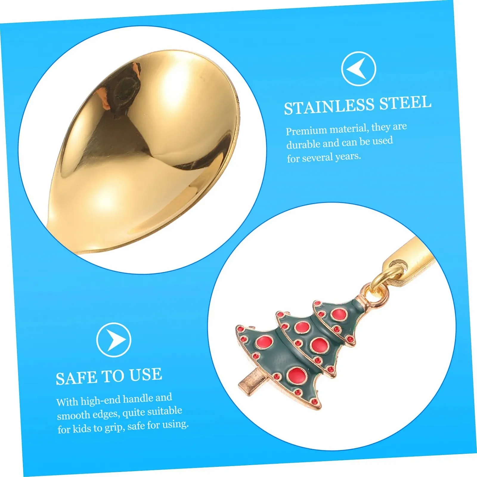 Ложка HEMOTON 4 шт. з нержавіючої сталі для десертів, різдвяна, фото №8