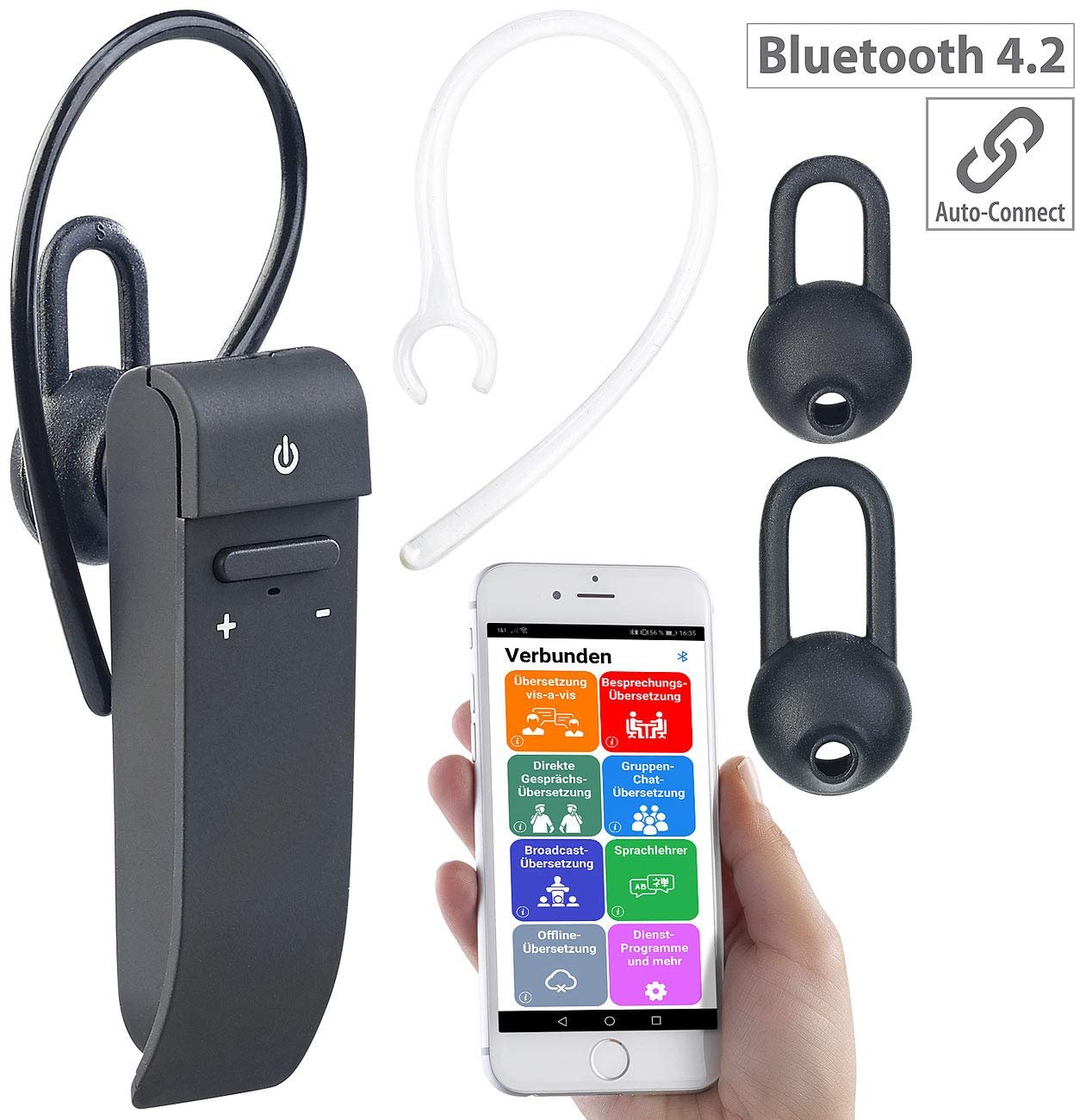 Перекладач голосу Callstel 2-в-1: Бездротова моно гарнітура-перекладач з підтримкою Bluetooth та додатком, фото №3