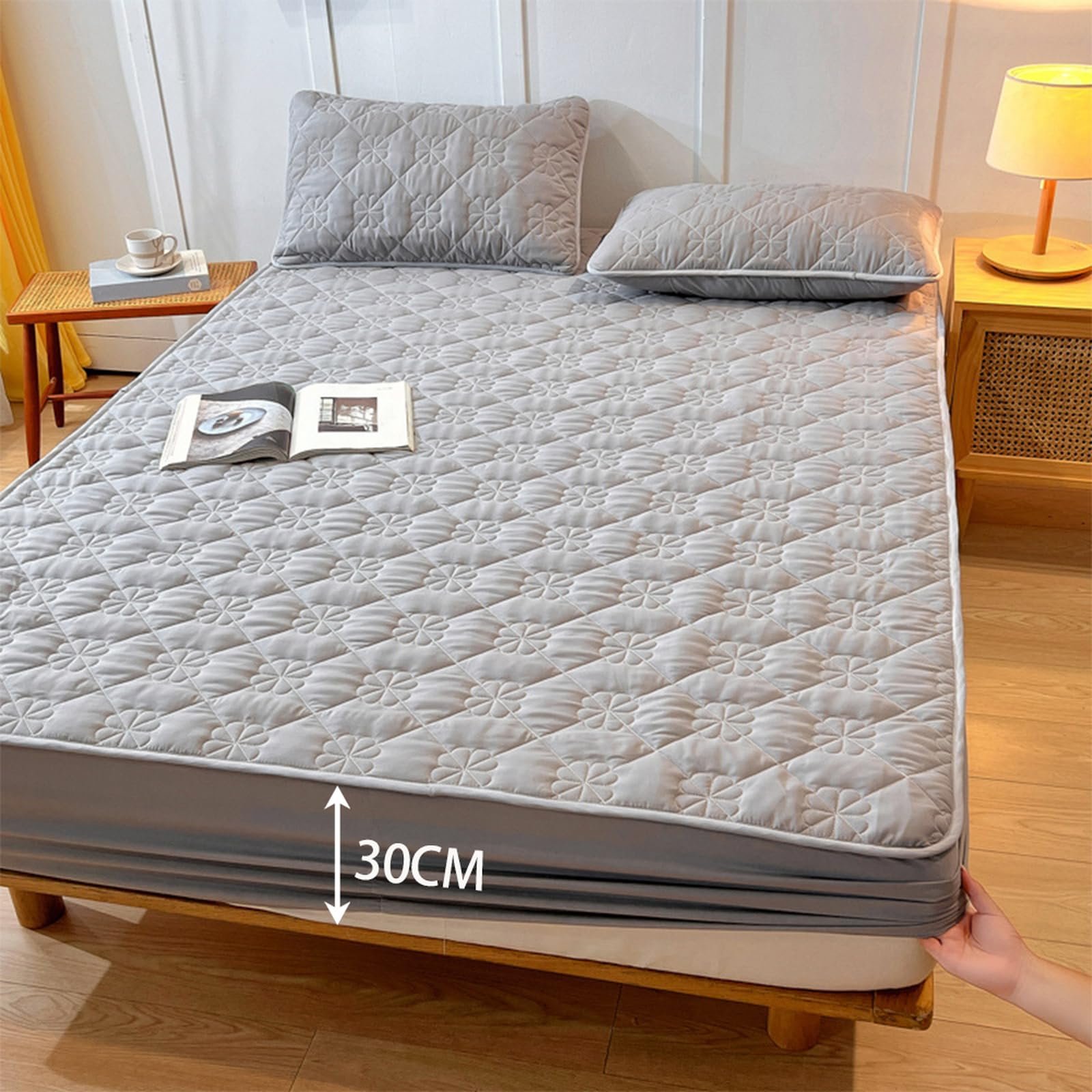 Розовый стеганый наматрасник Хлопковая трикотажная простыня на резинке с карманом глубиной 30 см, фото №5 Розовый стеганый наматрасник Хлопковая трикотажная простыня на резинке с карманом глубиной 30 см, фото №5