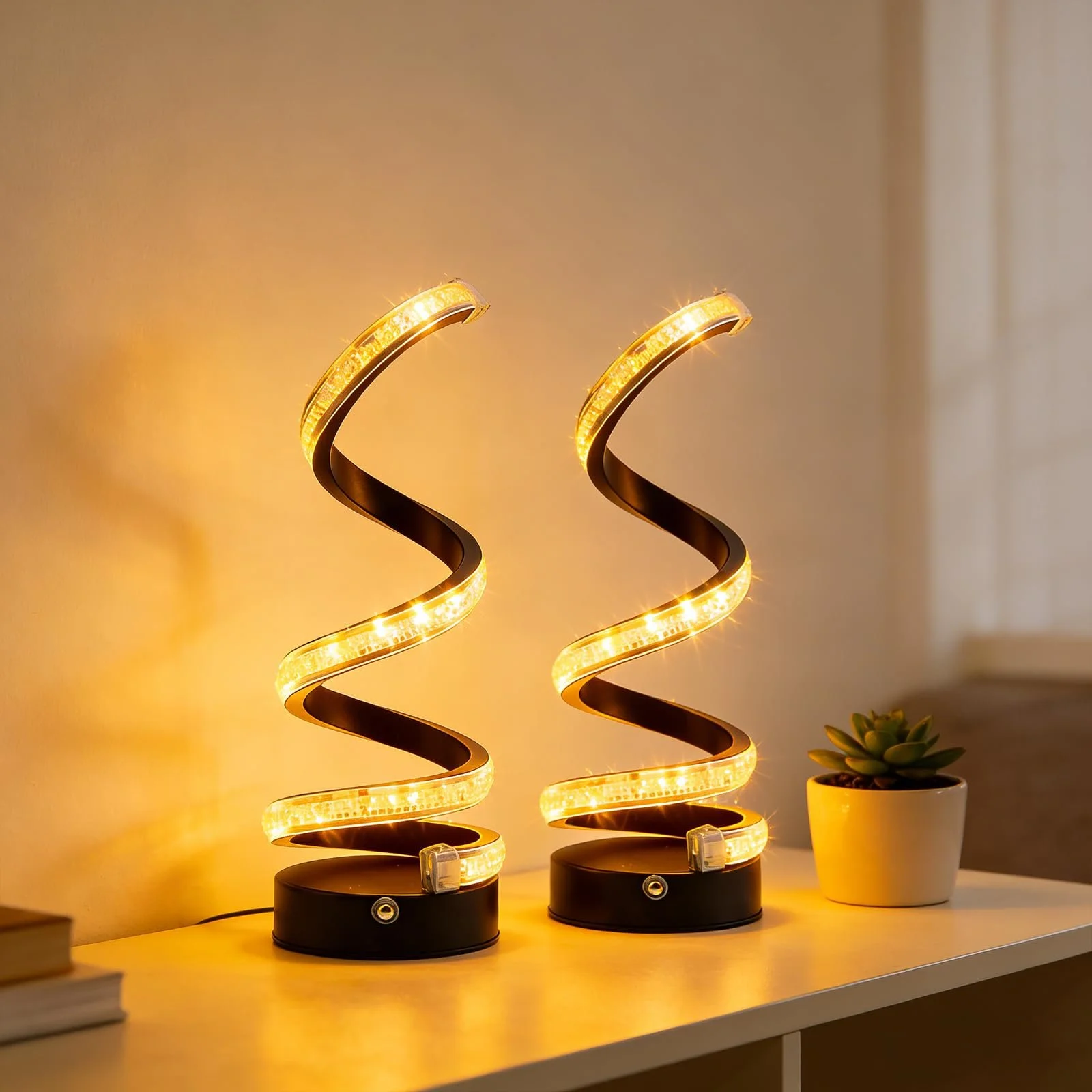 Настільна світлодіодна лампа Spiral 2 шт. USB Dimmable Чорна з блискітками, фото №1