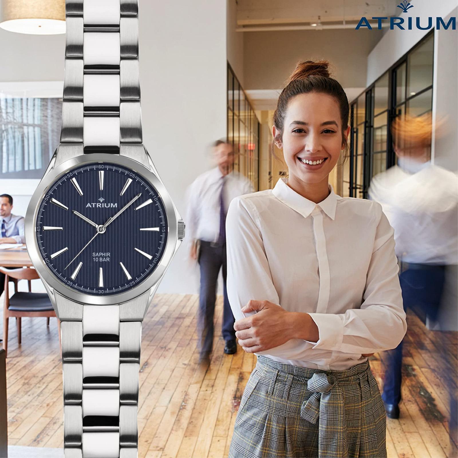 Женские часы Analogue Quartz Atrium A34-35, нержавеющая сталь, сапфировое стекло, браслет из нержавеющей стали, серебристый, синий, серебристый, браслет, фото №6