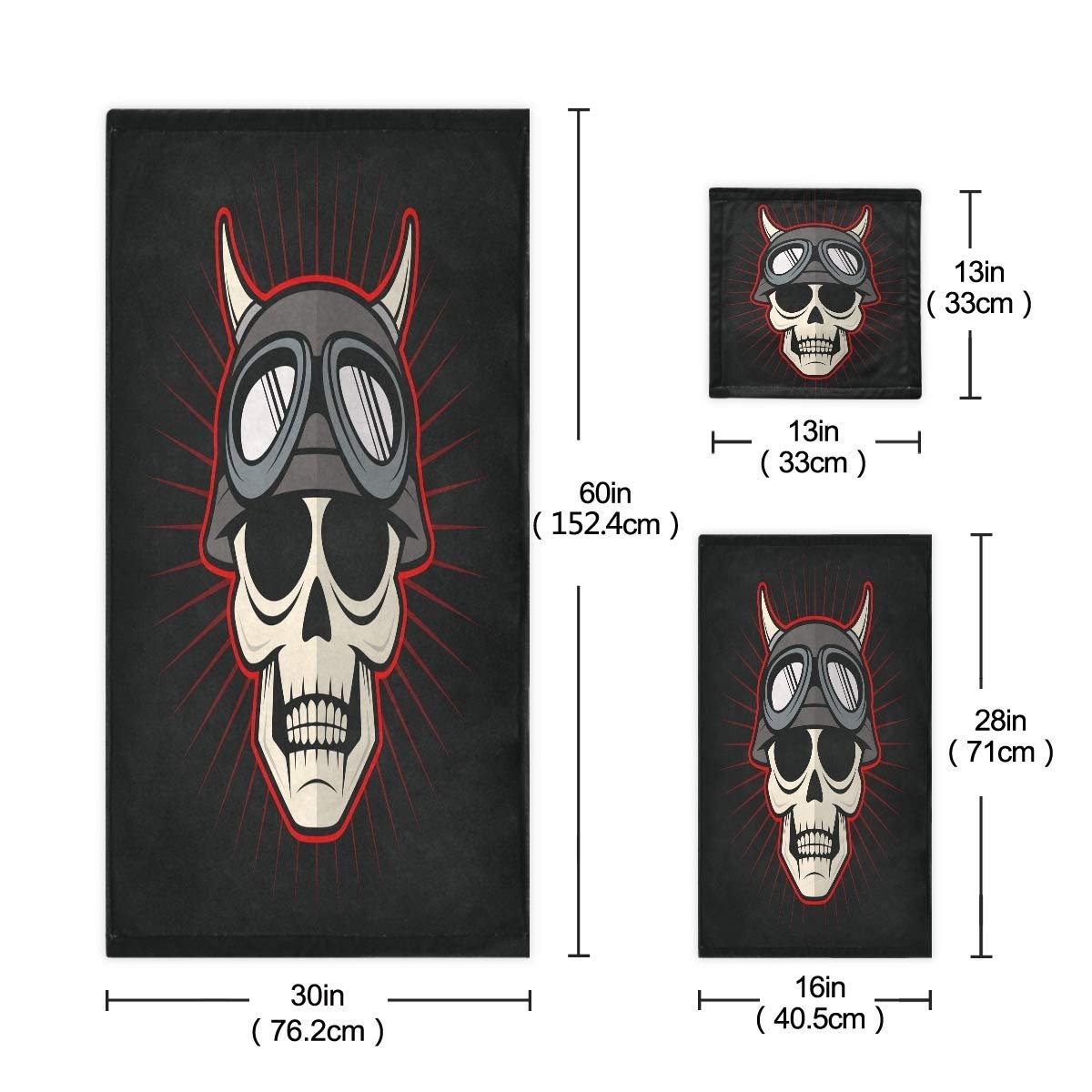 Набір рушників BEUSS Sugar Skull 100% бавовна (1 банний рушник, 1 рушник для рук, 1 серветка) високопоглинаючі стійкі до запаху, фото №3