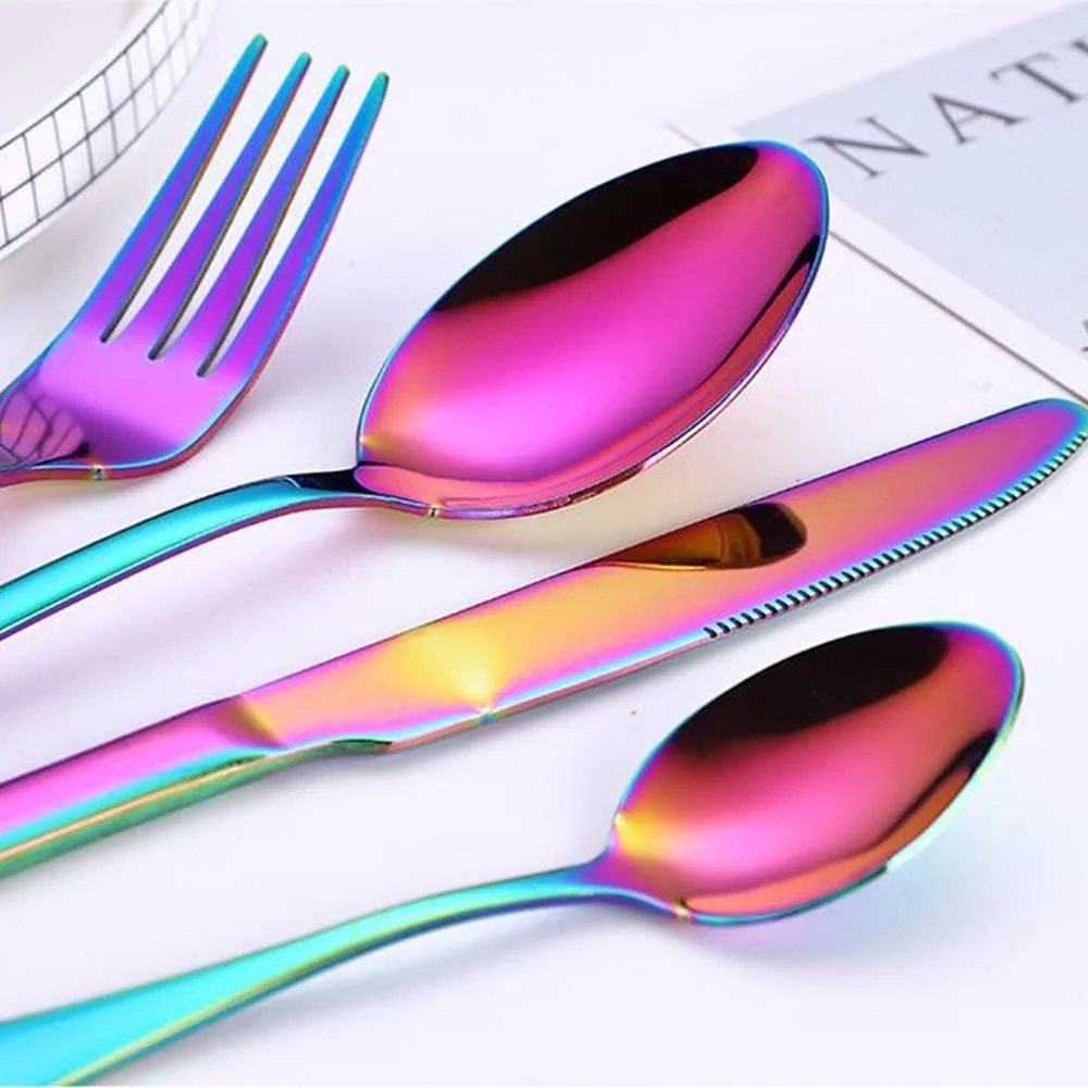 Кольорові столові прибори Sulypo rainbow 20 штук, можна мити в посудомийній машині без плям, на 4 персони, фото №2