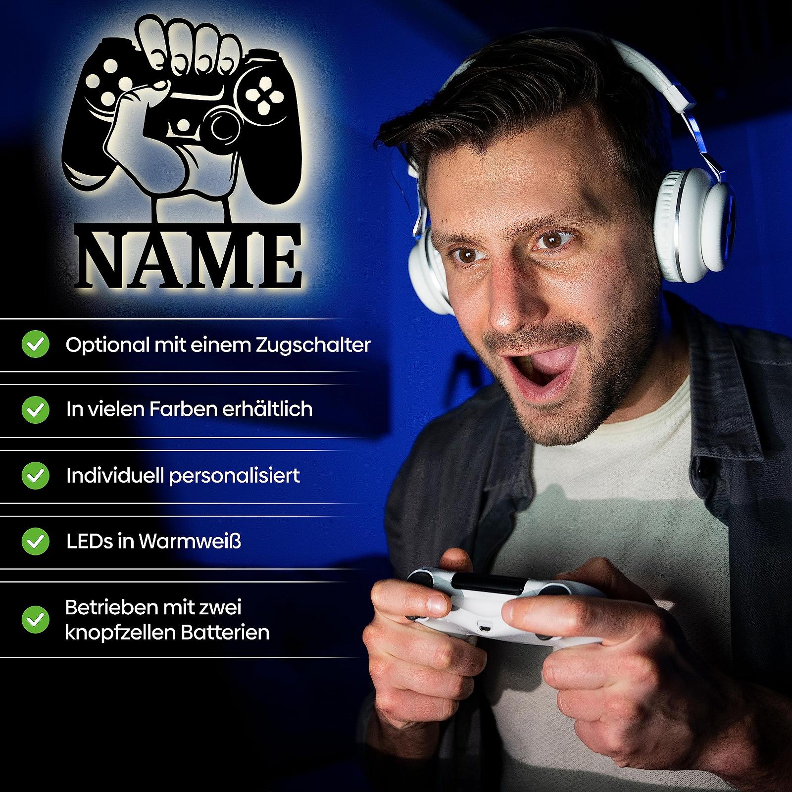 Світильник Urhome LED Hand Mood Light Теплий білий - Ім'я Персоналізовано - Дерев'яне освітлення кімнати Геймер Лампа Знак Декор для стін дітей хлопців чоловіків ПК Консоль Гравець, фото №3