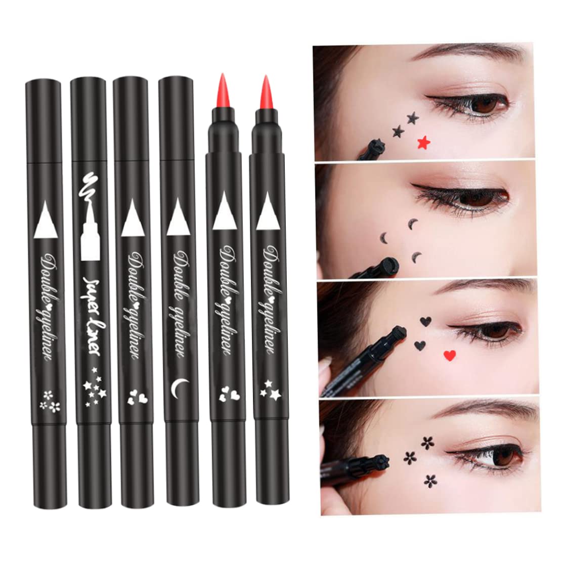 Подводка Stamp 2 в 1 Double Head Fabric Waterproof Liquid Eyeliner Pen Makeup Tool Black Heart, фото №3