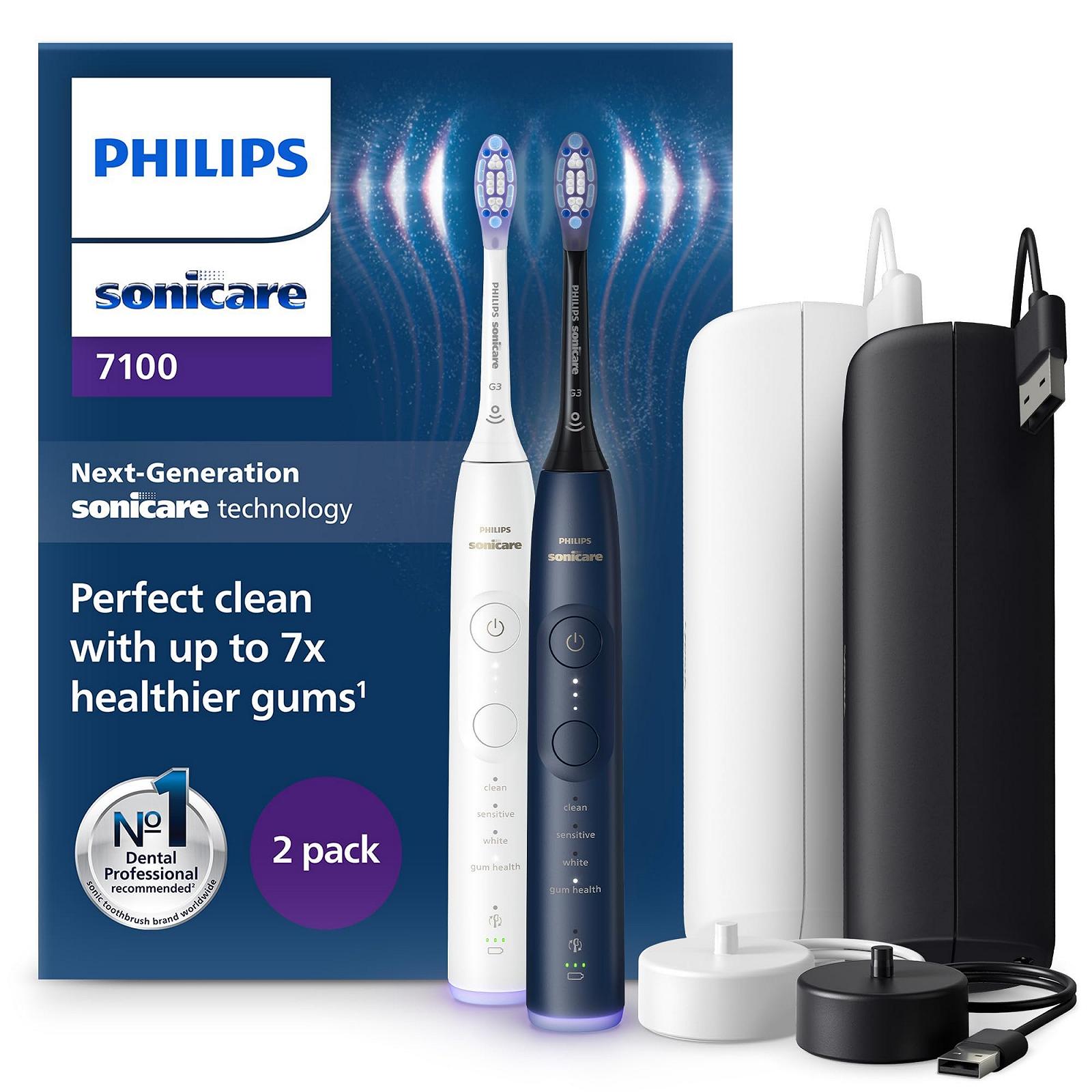 Электрическая зубная щетка Philips Sonicare 7100 Белая и темно-синяя, 2 шт. в упаковке, фото №1