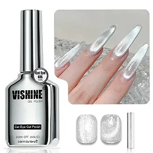 Гель-лак Vishine Котяче око H001 Сріблястий голографічний гліттер, прозорий, кришталевий колір, 16 мл - Фото 1