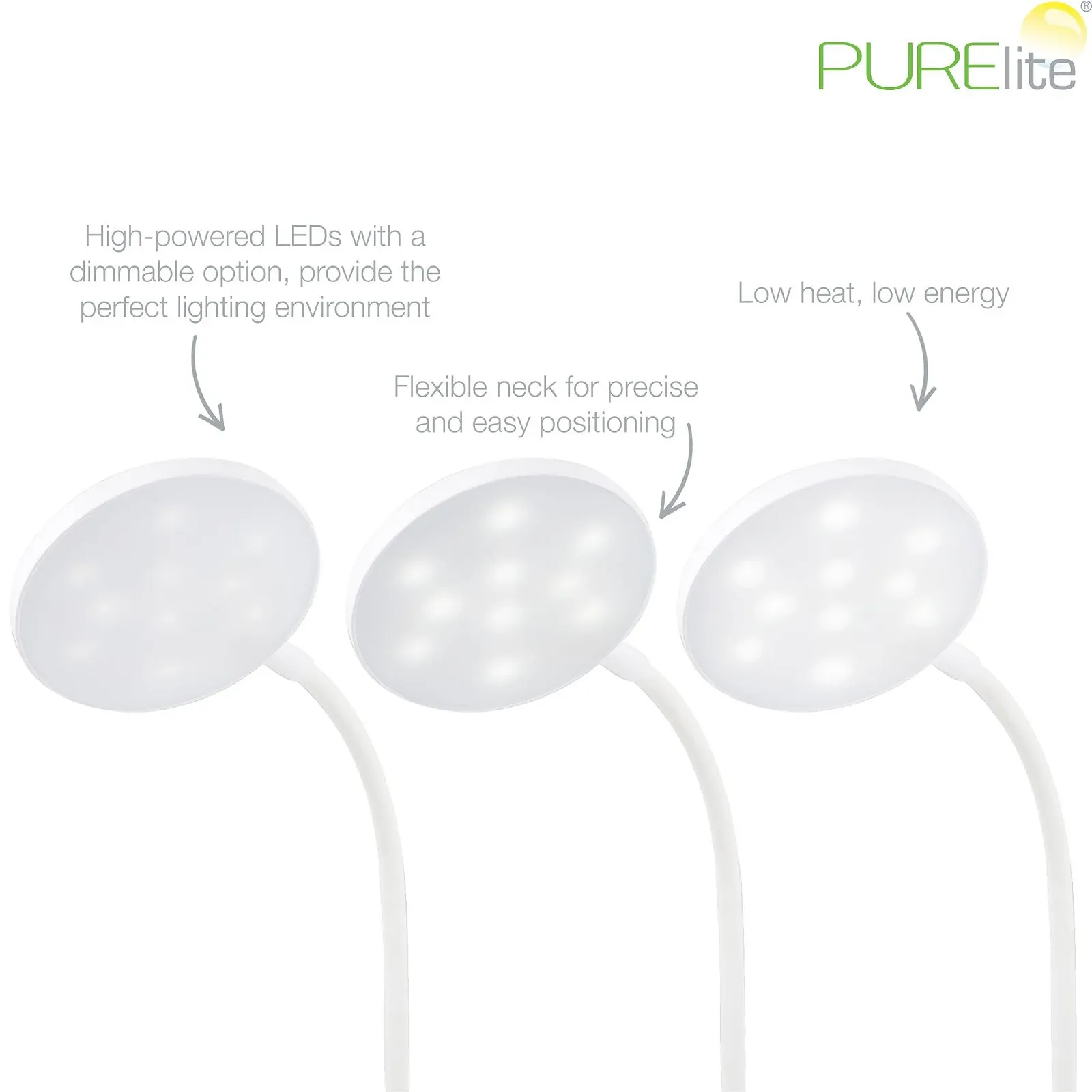 Настільна світлодіодна лампа-прищіпка PURElite акумуляторна гнучка регульована шийка білий, фото №3