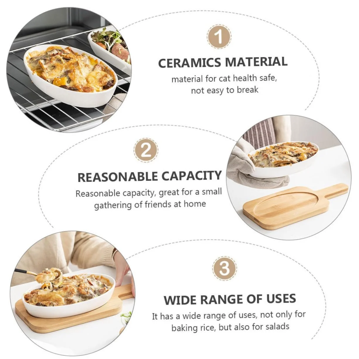 Набор форм для выпечки керамических с деревянным основанием овальный легкий, фото №3