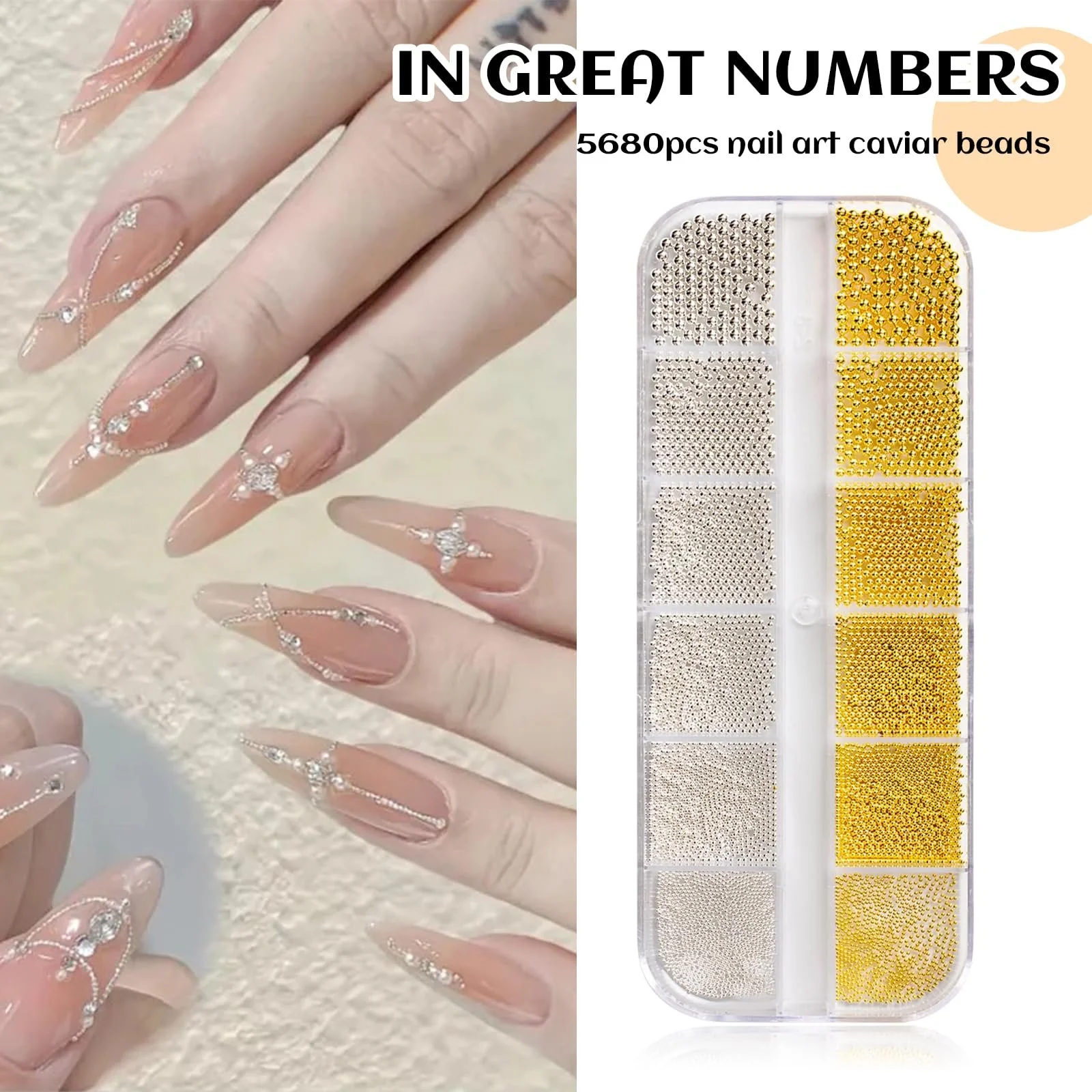 Набор для декора ногтей Auiremrti Nail Accessory Set 5680 шт. Пинцет Золотистый и Серебристый, фото №3