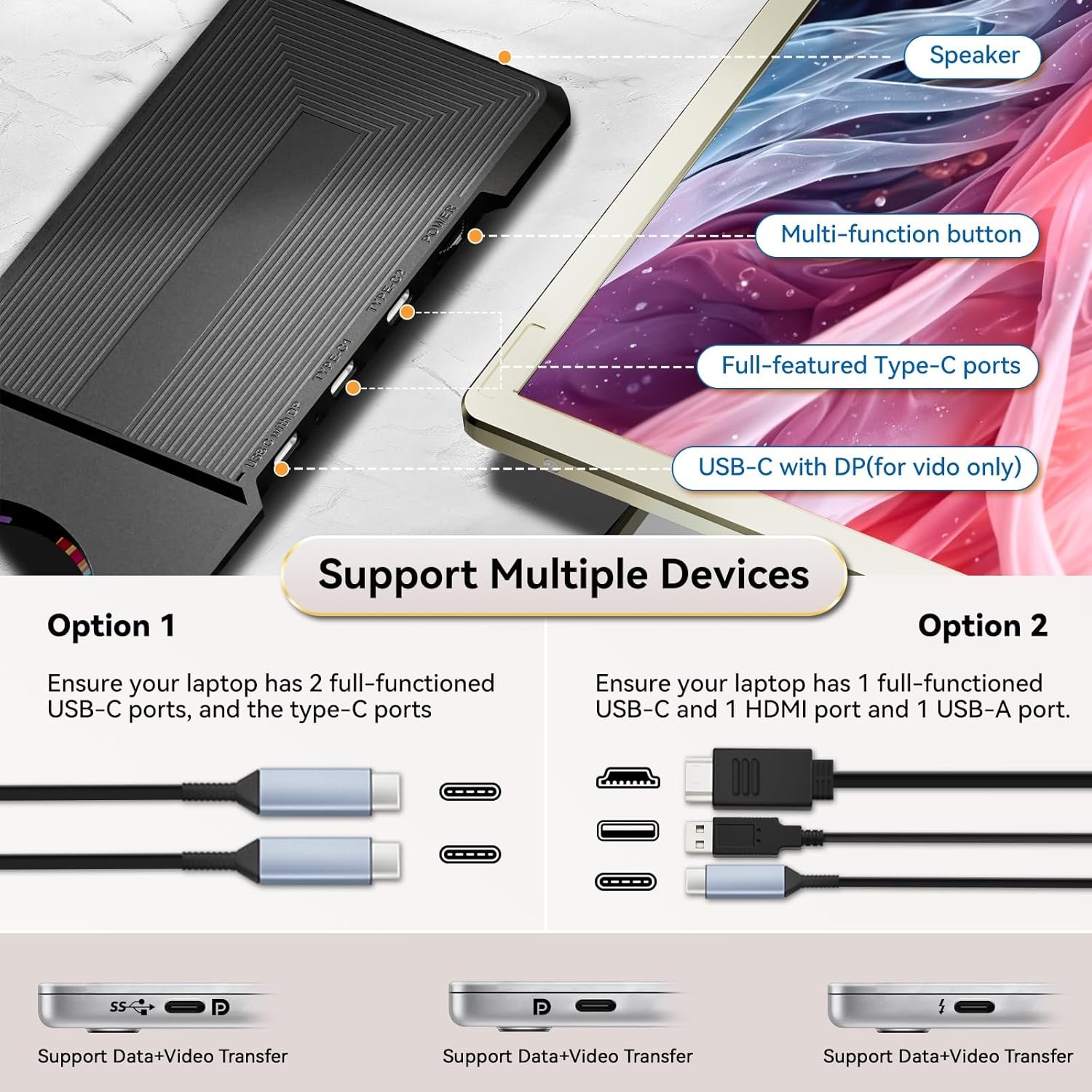 Портативний монітор 15.6" Domyfan S6 Full HD IPS 60 Гц, фото №4