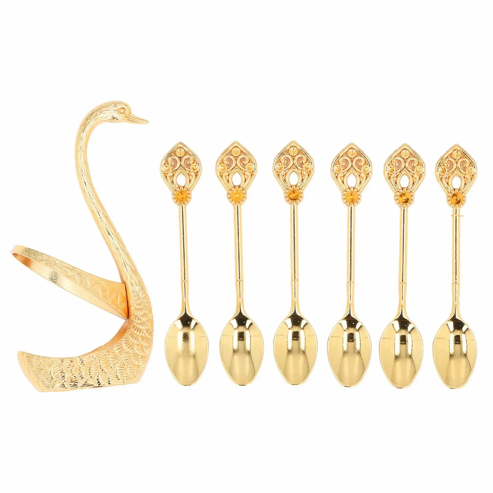 Ложка чайная, Эспрессо Ложка, Десертная Ложка, Кофейная Ложка с Держателем в Форме Лебедя, Маленькая Ложка, Металлический Органайзер с 6 Ложками, Набор Чайных Ложек для Чая, Кофе, Десерта, Можно мыть в посудомоечной машине, фото №9