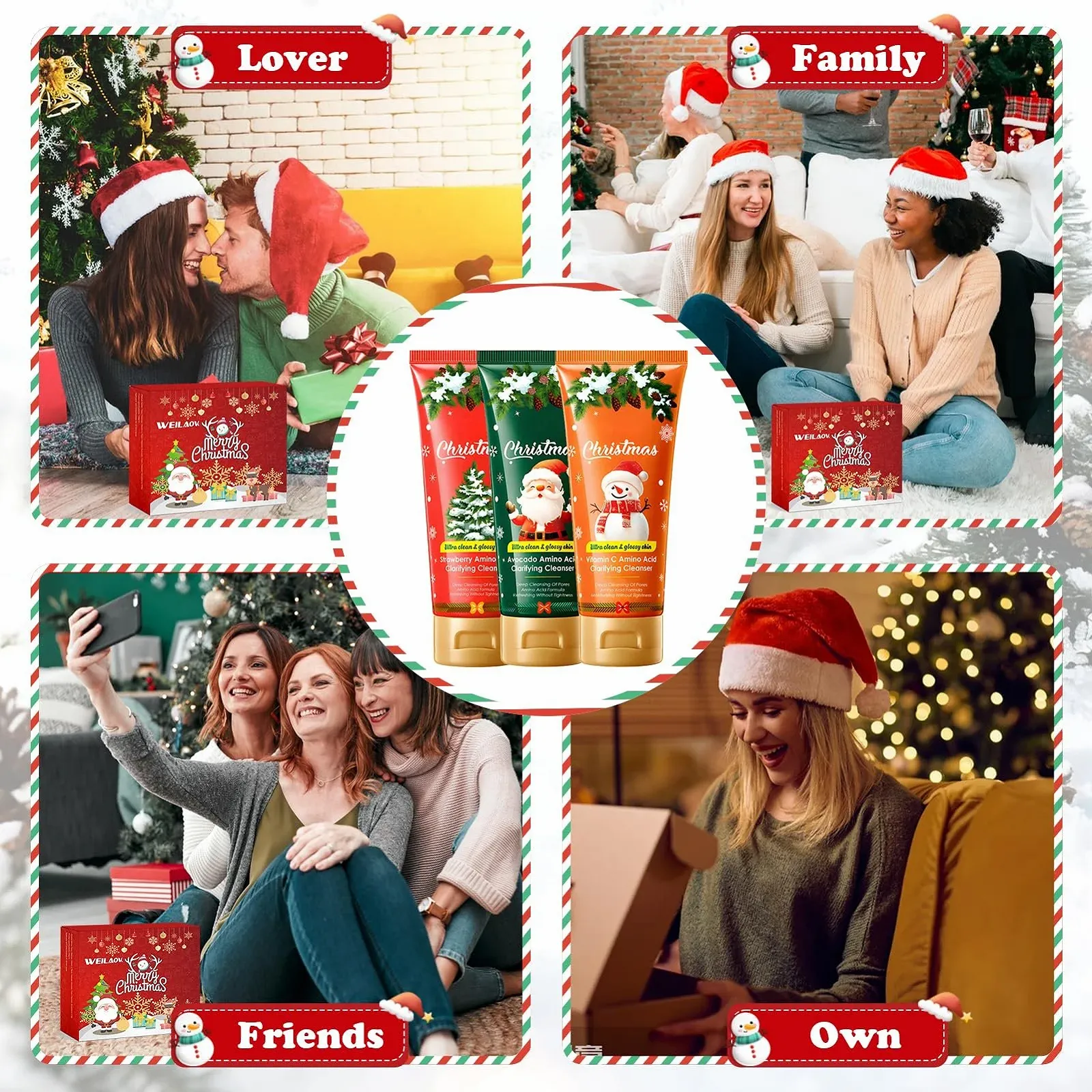 Очищающее средство для лица Рождество Набор для умывания для женщин Рождественские подарки для женщин Очищающее средство для лица Рождественский подарок для мамы Девушки Коллег Мягкое очищение Витамин С Авокадо Клубника Набор из 3 штук, фото №5