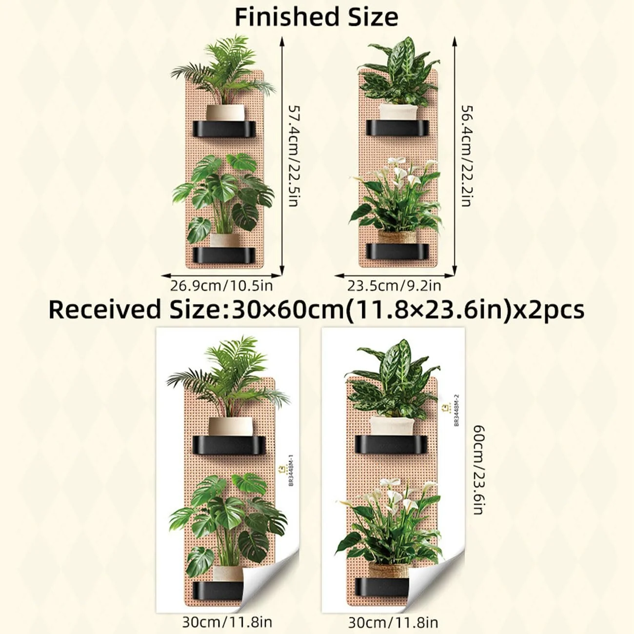 Наклейка на стіну Зелені рослини у горщиках, квіти, вази 3D 30 x 60 см 2 шт., фото №2 Наклейка на стіну Зелені рослини у горщиках, квіти, вази 3D 30 x 60 см 2 шт., фото №2