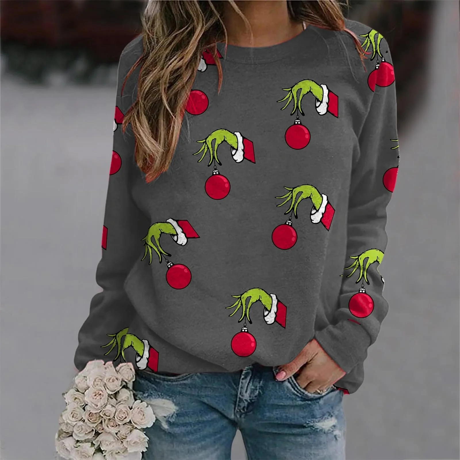 Рождественский джемпер BHXUTK Рождественская кофта Женская толстовка Рождественская рубашка Женская кофта с длинными рукавами со снеговиком Рождественский мотив Большие размеры Топы для женщин Девочка-подросток Рубашка с длинными рукавами, фото №2