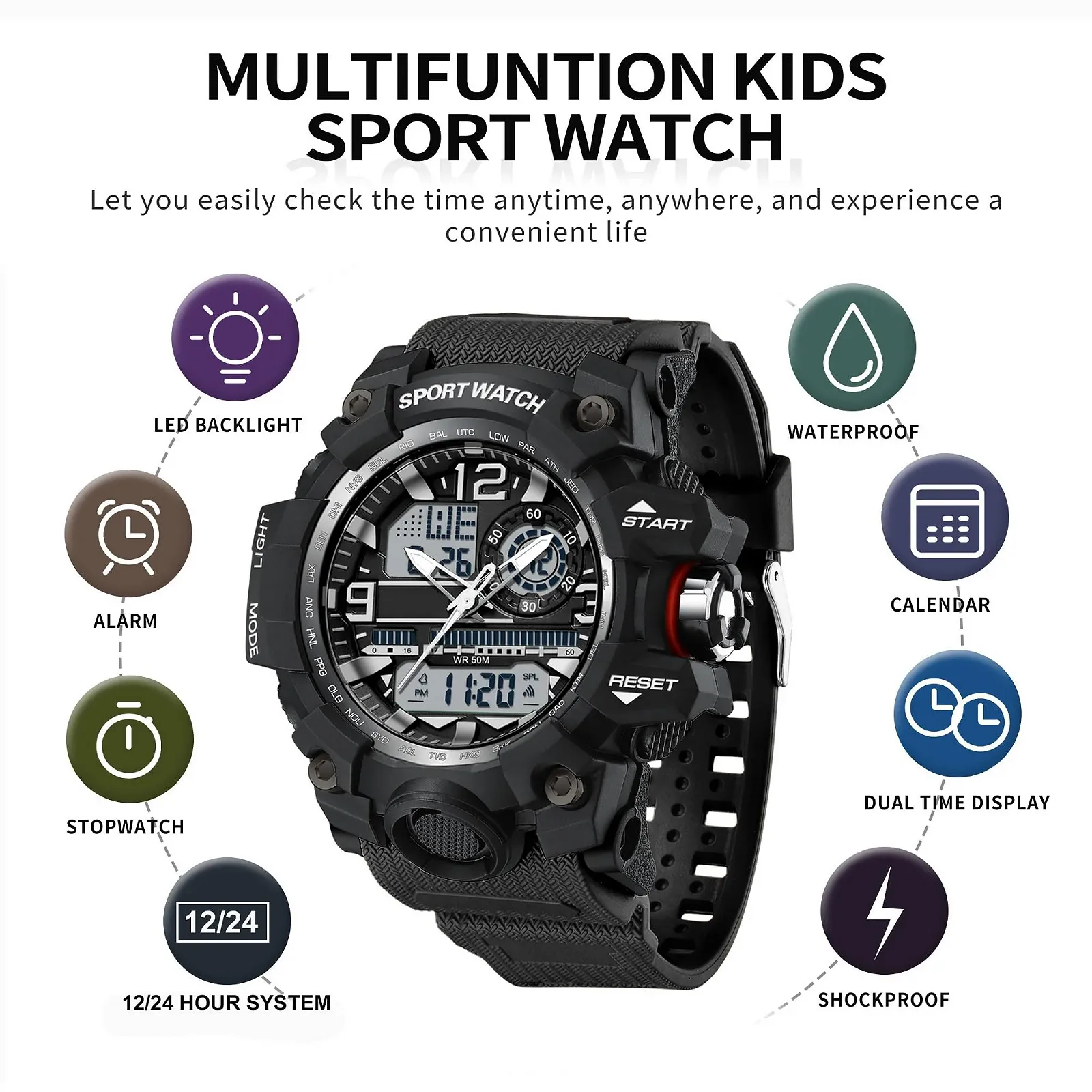 Чоловічий військовий годинник Цифровий спортивний Водонепроникний 12/24 години, фото №6 Чоловічий військовий годинник Цифровий спортивний Водонепроникний 12/24 години, фото №6