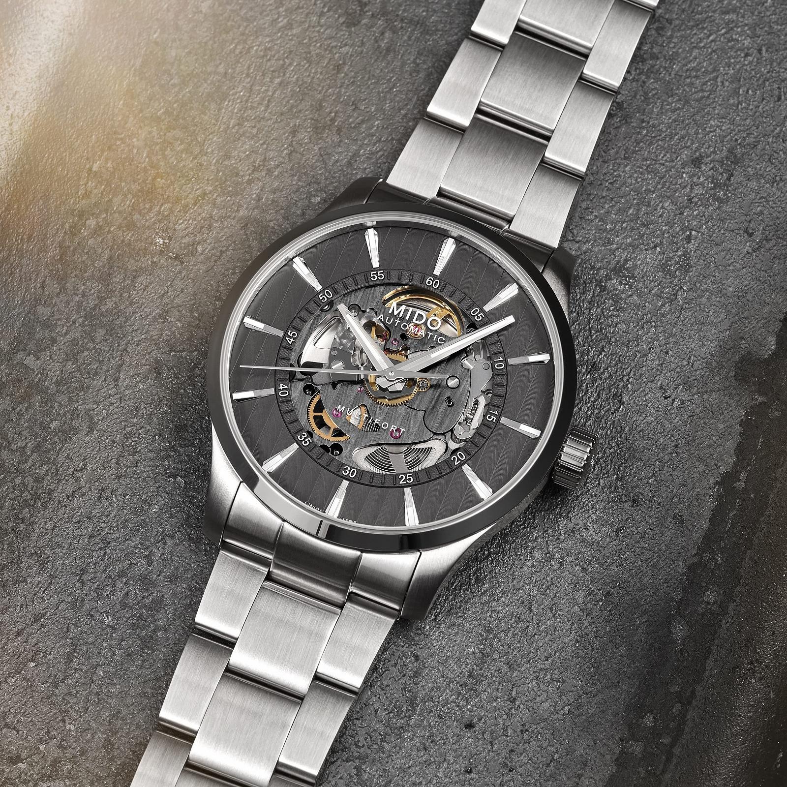 Годинник Mido Multifort Skeleton Vertigo M038.436.11.061.00 Чоловічий Автоматичний Сріблястий / чорний Браслет, фото №4