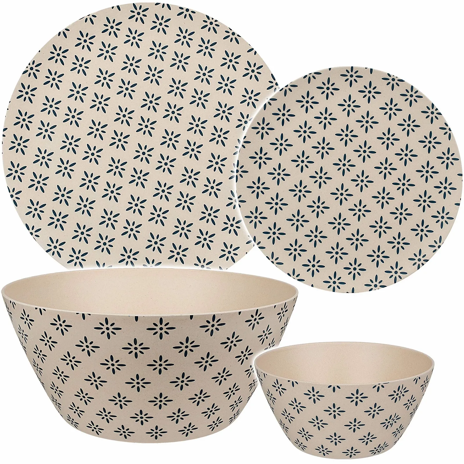 Набір посуду Пластиковий 2 тарілки + миска + миска Ретро-ностальгічний дизайн Синій/Кремовий, фото №1 Набір посуду Пластиковий 2 тарілки + миска + миска Ретро-ностальгічний дизайн Синій/Кремовий, фото №1