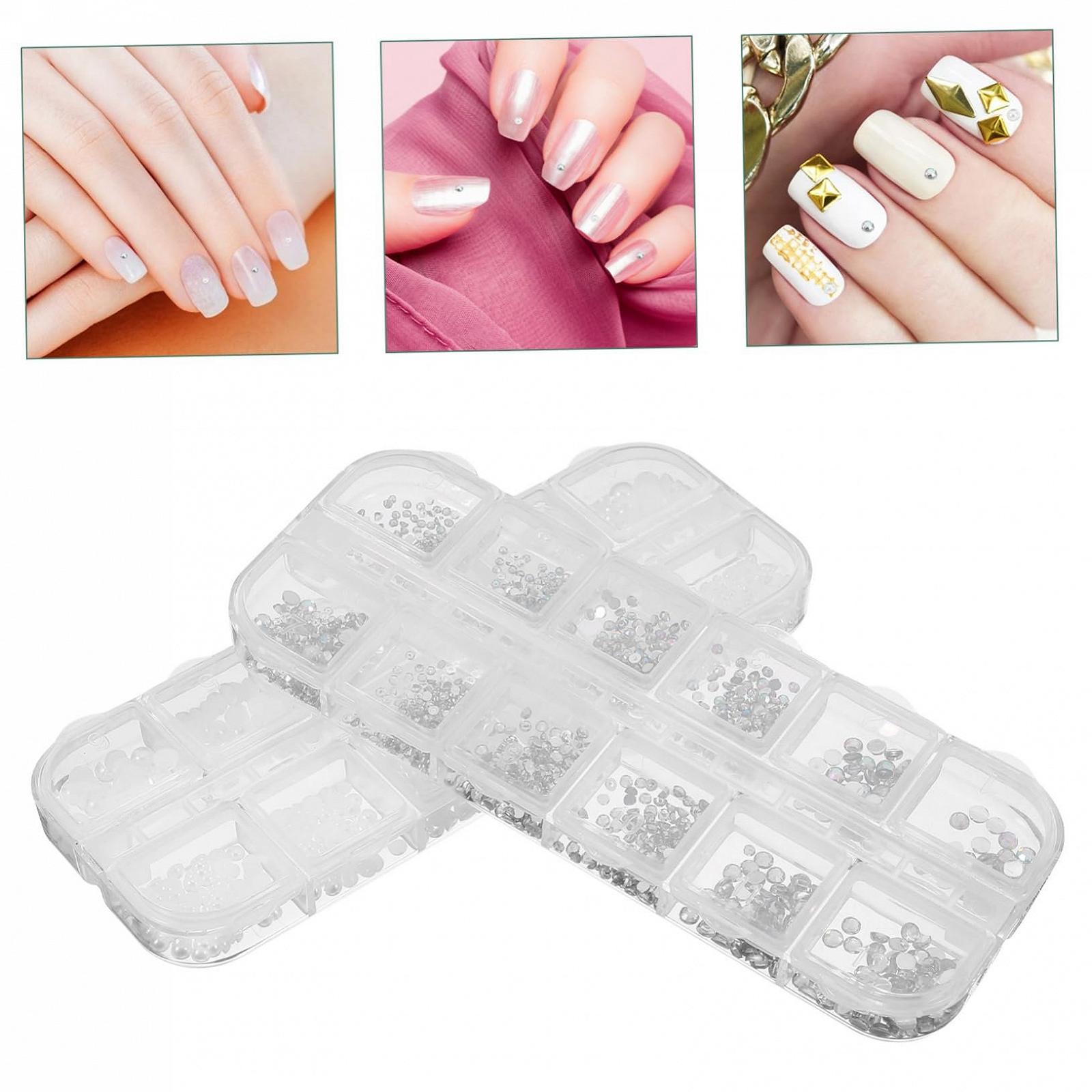 Стразы и жемчуг для ногтей, 2 коробки, плоские полужемчужины и сверкающие кристаллы, украшения для ногтей для женщин, самодельный маникюр, украшения для ногтей, фото №2