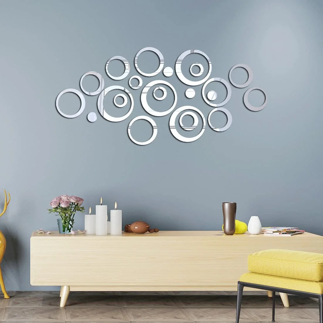 Наклейка на стіну Mirror Circles дзеркальна самоклейна 24 шт., фото №6