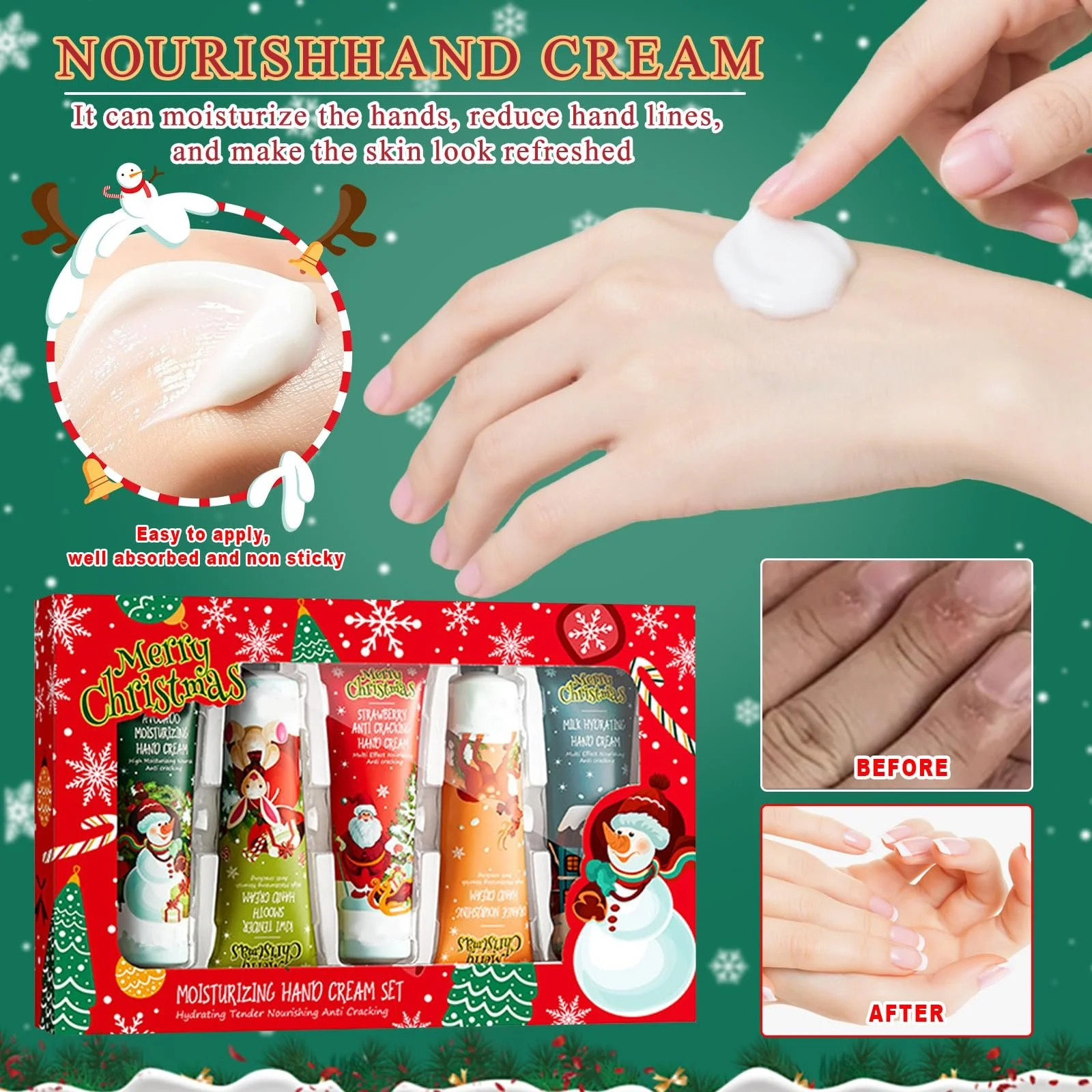 Набір із 5 різдвяних кремів для рук, зволожуючий, фото №6