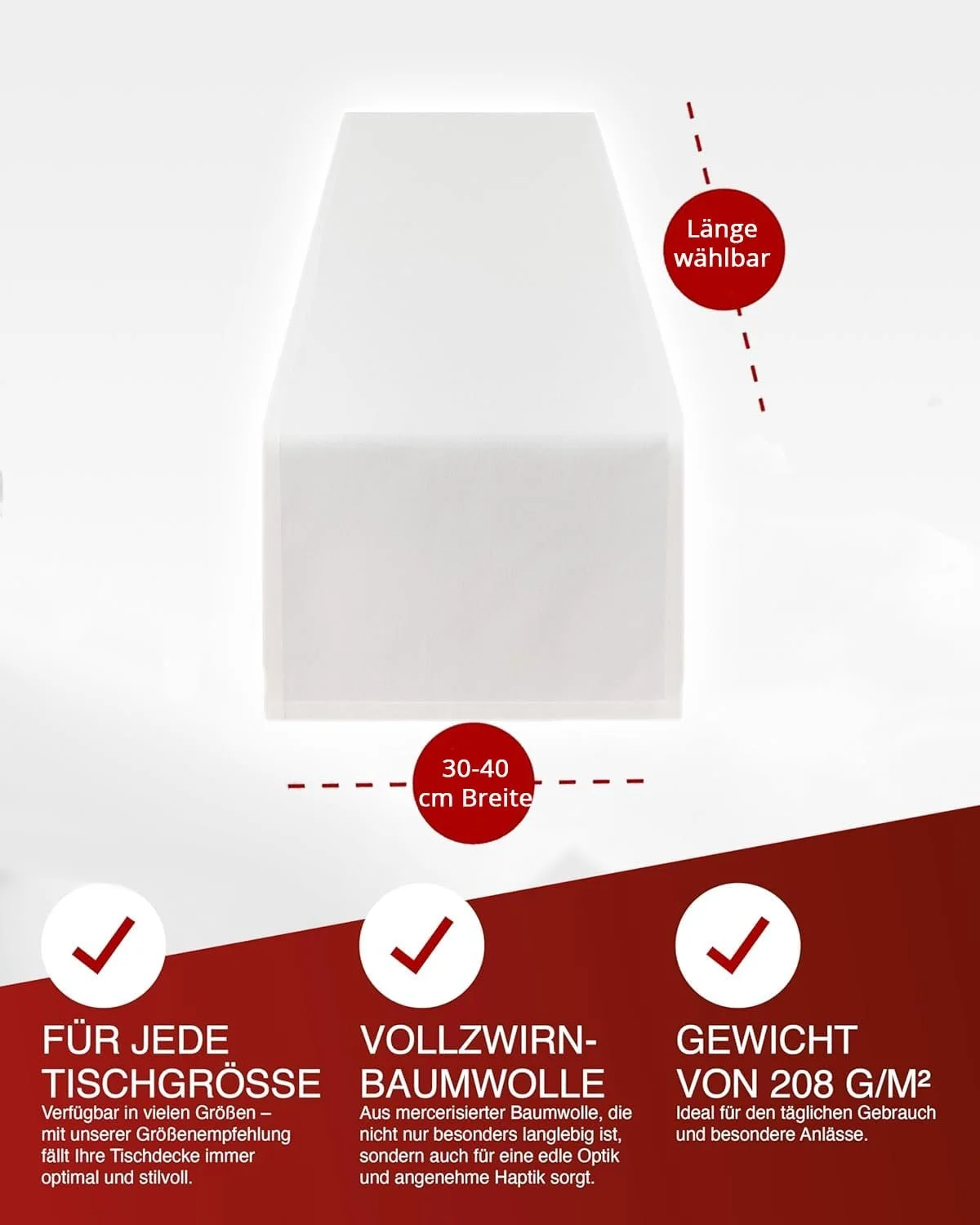 Ранер для столу Cotton 40 x 240 см White, фото №3 Ранер для столу Cotton 40 x 240 см White, фото №3