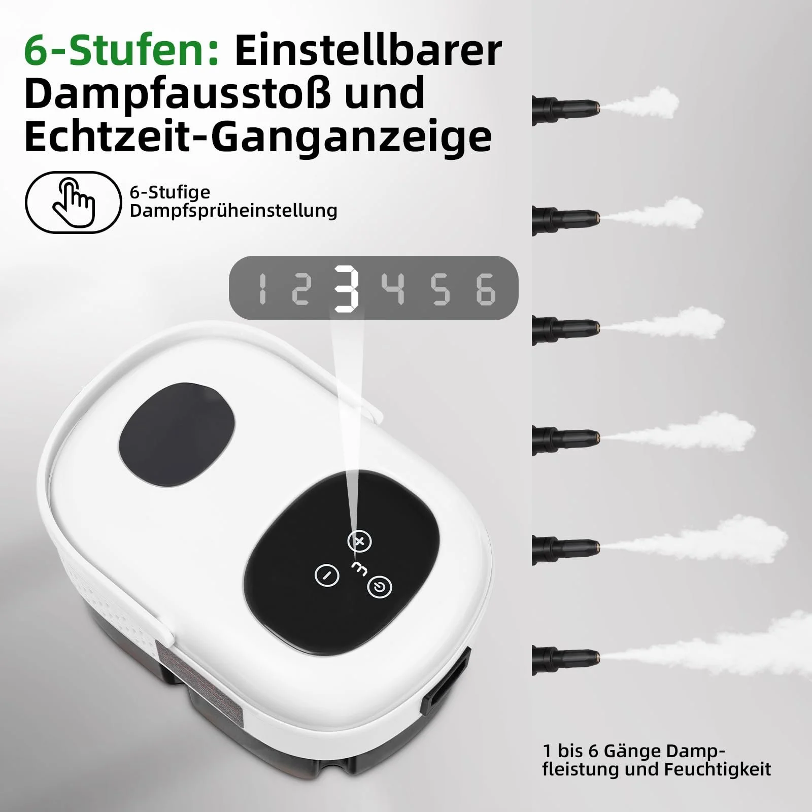 Пароочисник портативний 2500 W 1100 ml 3.0 Bar ручний 3 насадки 6 швидкостей Білий, фото №3 Пароочисник портативний 2500 W 1100 ml 3.0 Bar ручний 3 насадки 6 швидкостей Білий, фото №3