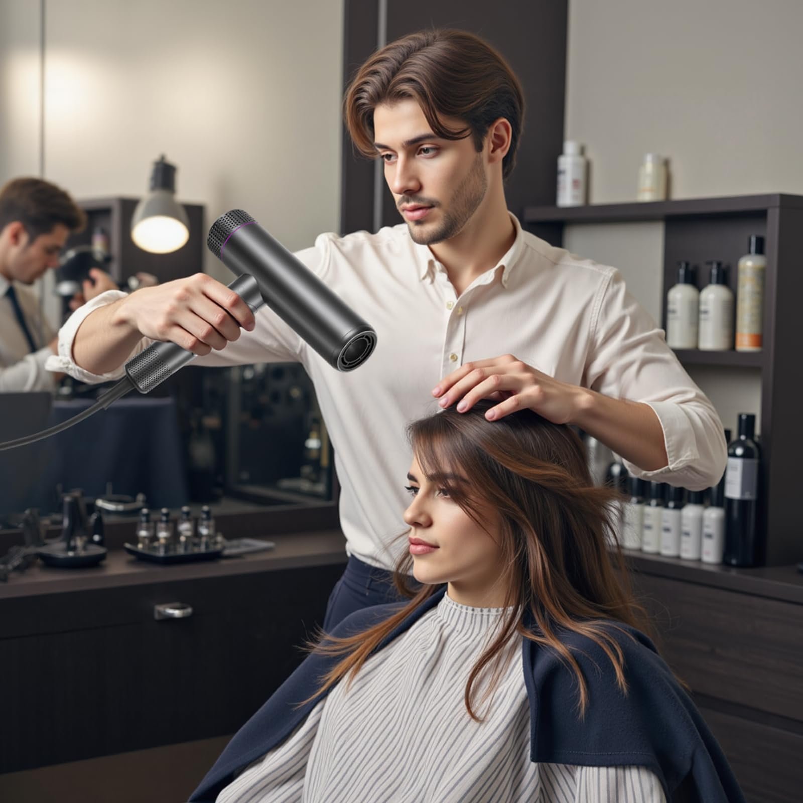 Фен CONFU Ion Professional Salon 1700 Вт, легкий, складной, с низким уровнем шума, магнитным диффузором, стайлинговой насадкой, очень длинным кабелем для дома, салона и путешествий, фото №8