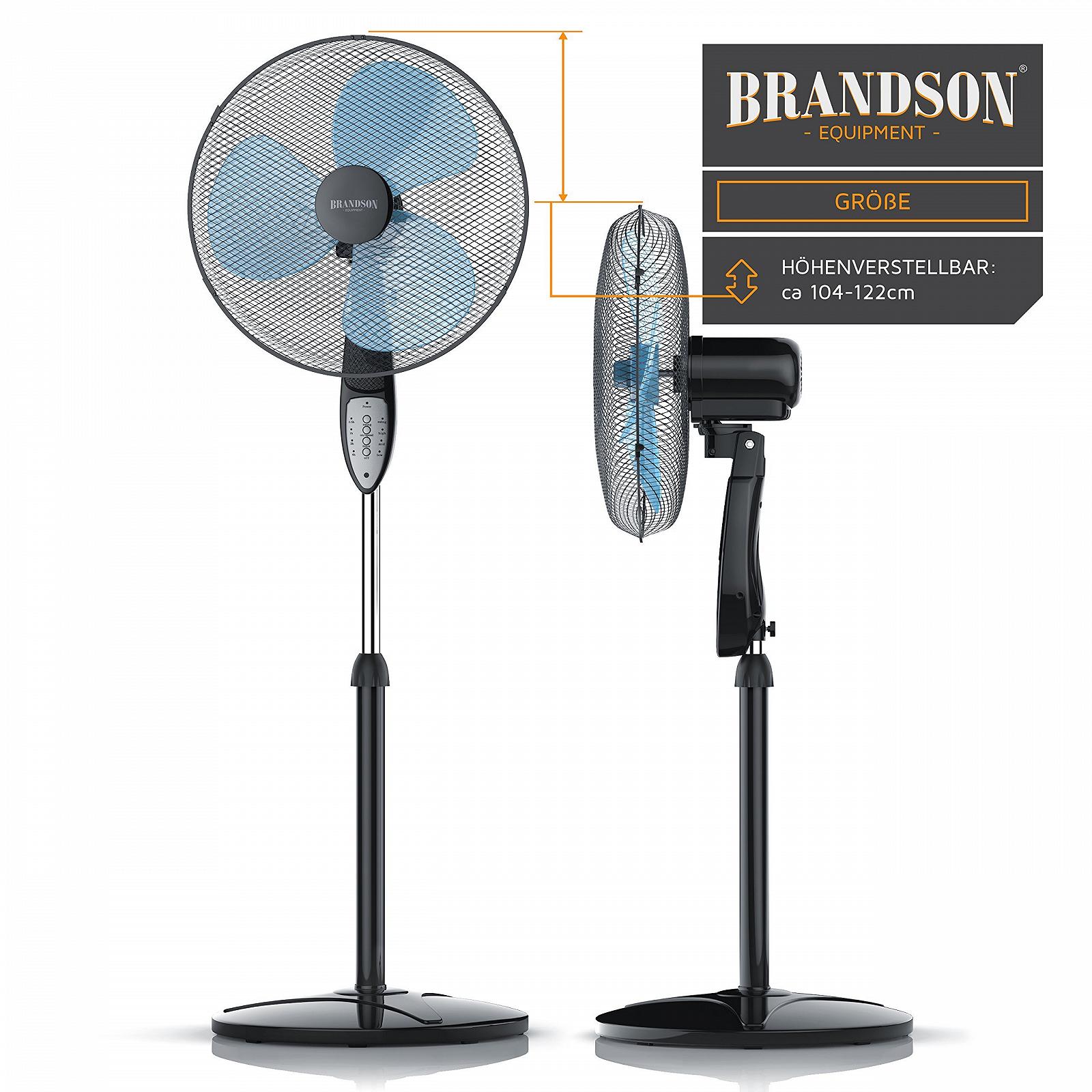 Вентилятор напольный Brandson 40 cm с пультом дистанционного управления, регулируемой высотой, регулируемым углом наклона, 50 W, 3 уровня скорости, функция вращения 80°, черный, фото №3