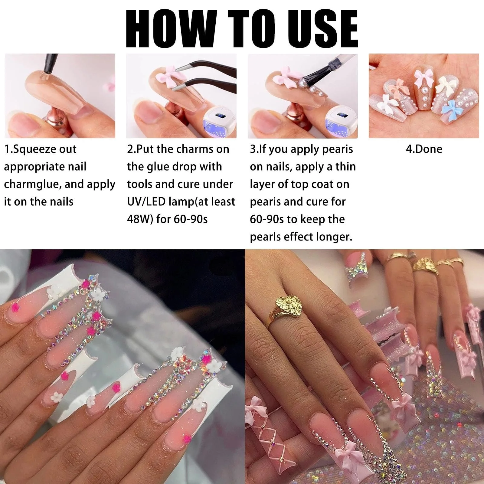 Стразы для ногтей Набор розовые бабочки блестки кристаллы камни инструменты для маникюра, фото №4