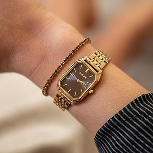 Женские часы BURKER Isabell Прямоугольные Браслет со звеньями Нержавеющая сталь Аналоговые Кварцевые 3 ATM Водонепроницаемые - 28 мм - Золотой Коричневый synthetic.ua - Фото 1