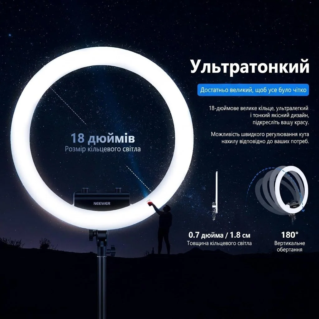 Кільцева LED лампа 18" NEEWER RL-18 (RP18) / 3200-5600K / Регулювання яскравості / Bluetooth / Чорна, фото №3