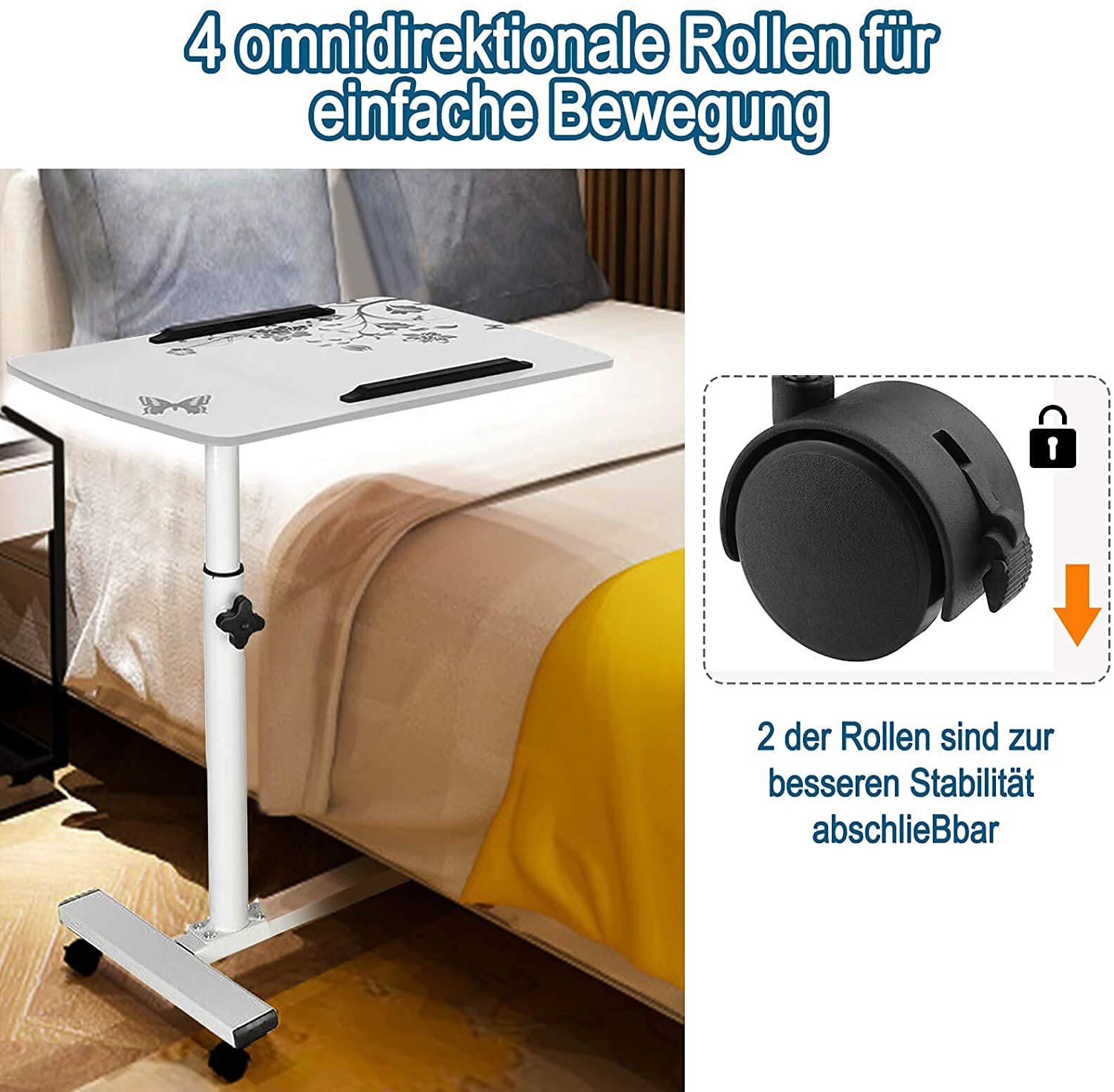 Столик MorNon с регулируемой высотой на колесиках, прикроватный столик, рабочий стол, многофункциональный стол, чертежный стол, регулируемый угол наклона, металлический каркас, 69-90 см, фото №3 Столик MorNon с регулируемой высотой на колесиках, прикроватный столик, рабочий стол, многофункциональный стол, чертежный стол, регулируемый угол наклона, металлический каркас, 69-90 см, фото №3