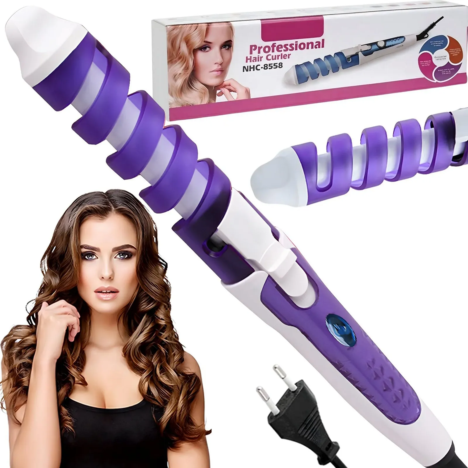 Плойка для волосся Retoo Ceramic Curler спіральна керамічна 210°C Фіолетова, фото №1 Плойка для волосся Retoo Ceramic Curler спіральна керамічна 210°C Фіолетова, фото №1