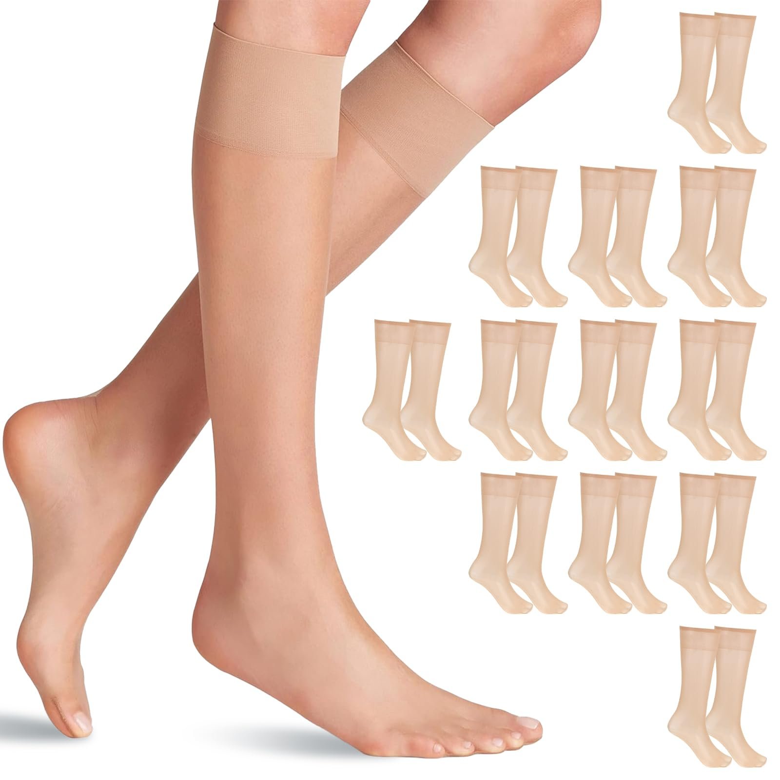 Гольфы, 12 пар, Прозрачные гольфы для женщин, Телесный цвет, Один размер подходит всем, фото №1